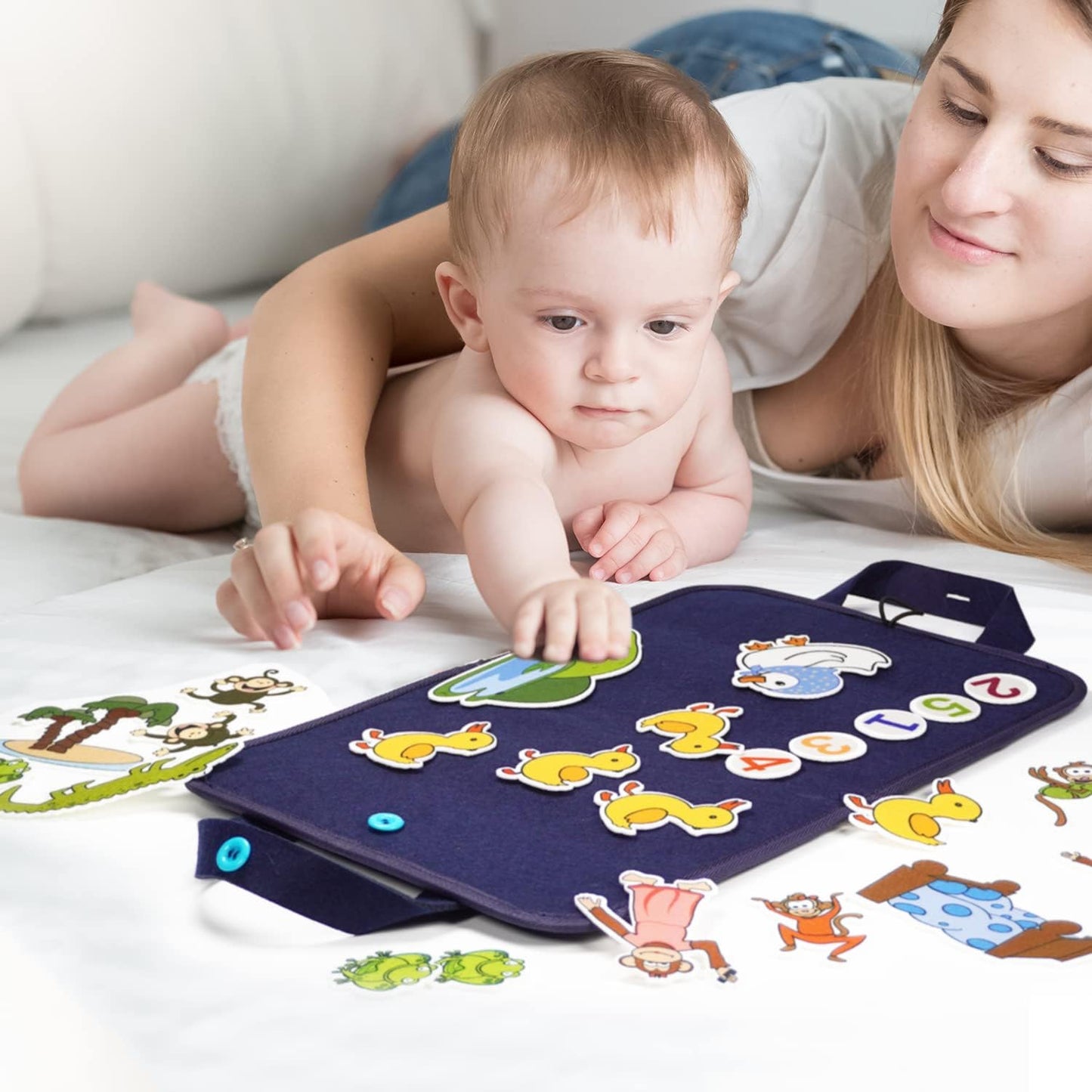 CHEFAN Felt Board for Toddlers – 4 Nursery Rhyme Story Sets with 5 Ducks, 5 Monkeys, and 5 Green Frogs