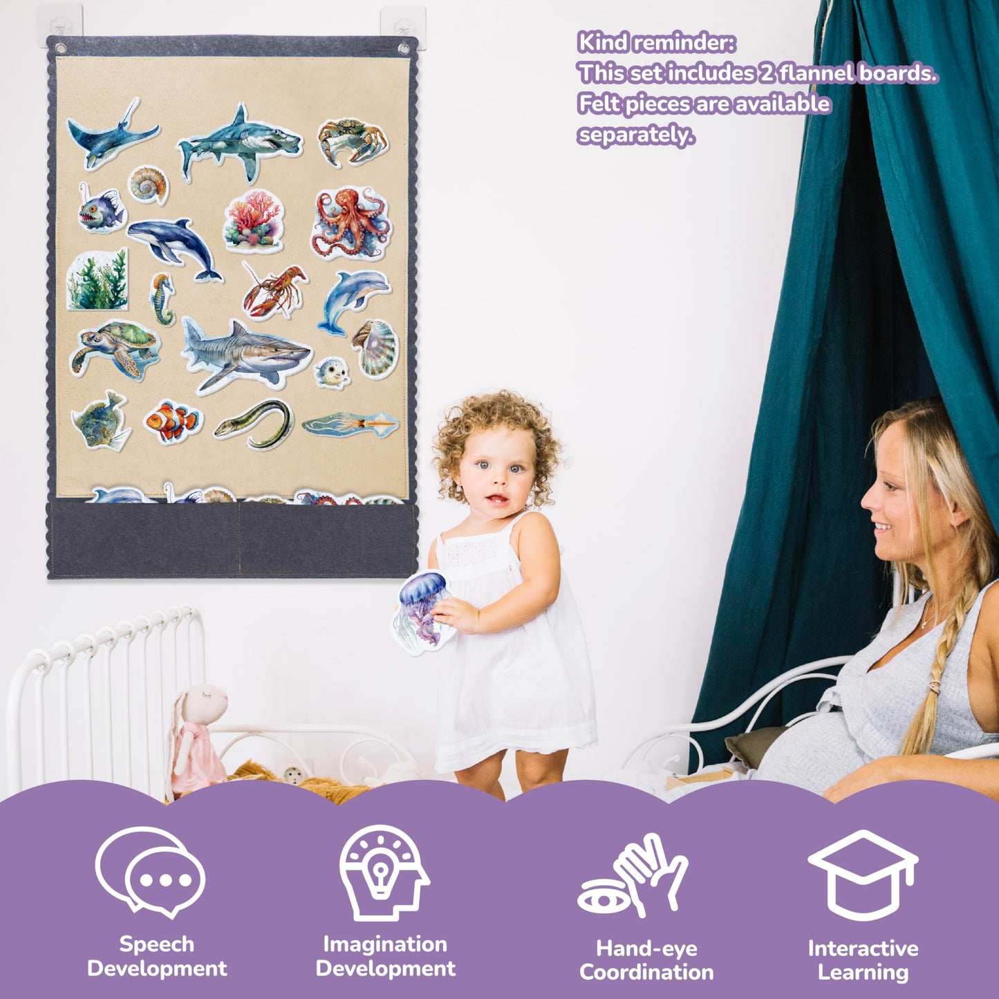 CHEFAN 2 PCS Felt Board for Toddlers – Large 32 x 22 in Flannel Story Board with 2 Storage Pockets