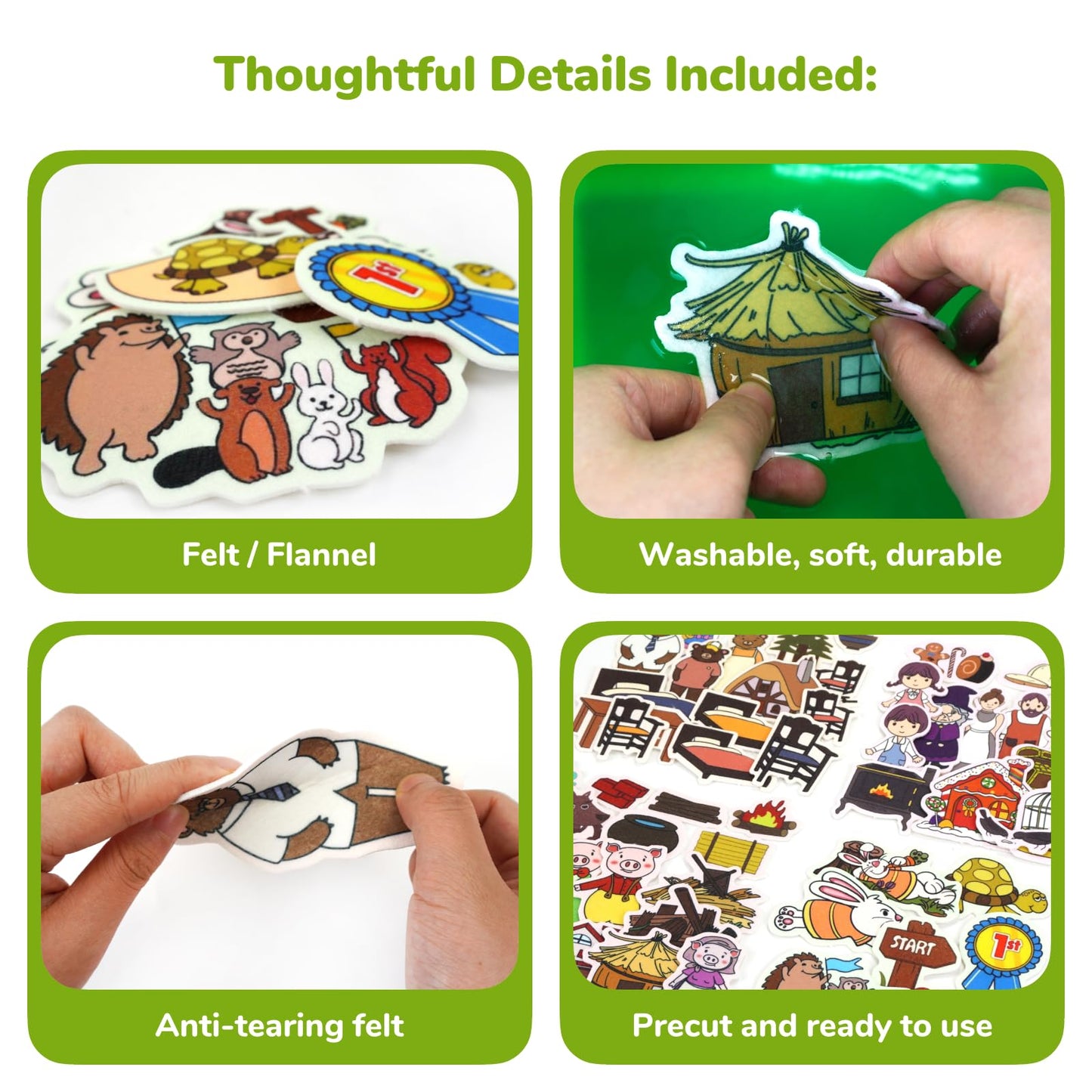 CHEFAN Felt/Flannel Board Story Set of 4 – PRECUT Felt Figures for Preschool & Toddlers