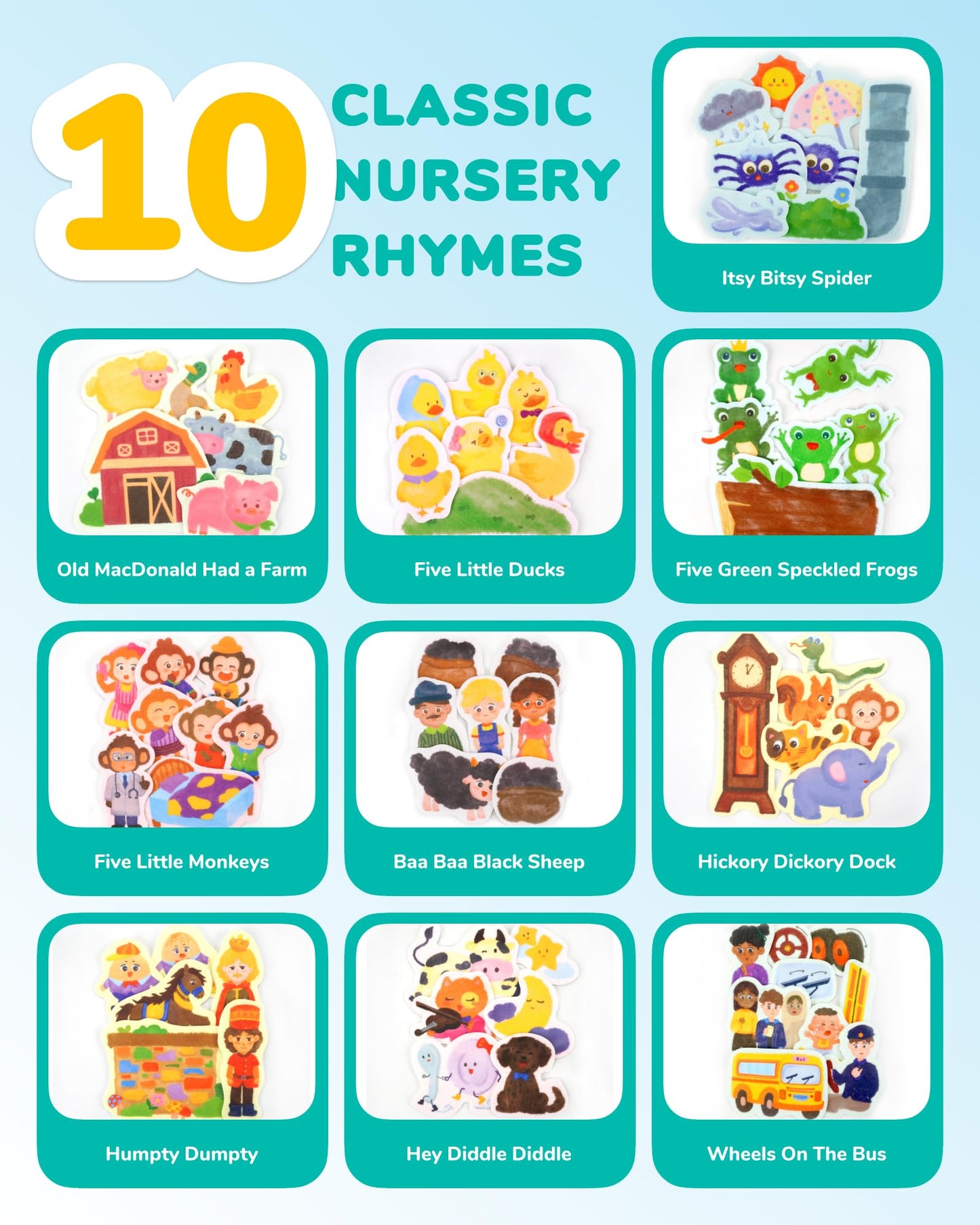 CHEFAN Felt Board Story Sets – 10 Nursery Rhymes for Circle Time