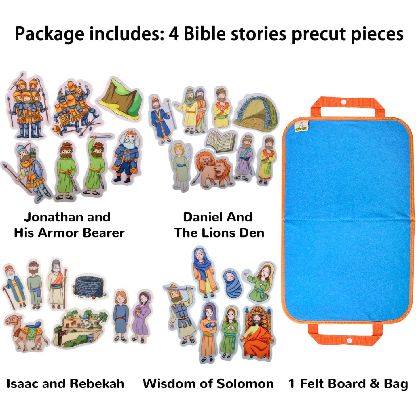 CHEFAN 4 Pack Felt Board Bible Stories Set | Precut Flannel Graph for Kids