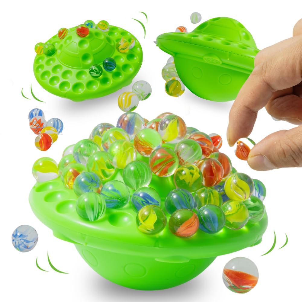 Chefensty Wobble Marble Stacking Game – 60 Glass Marbles, Storage Base, 1-4 Players