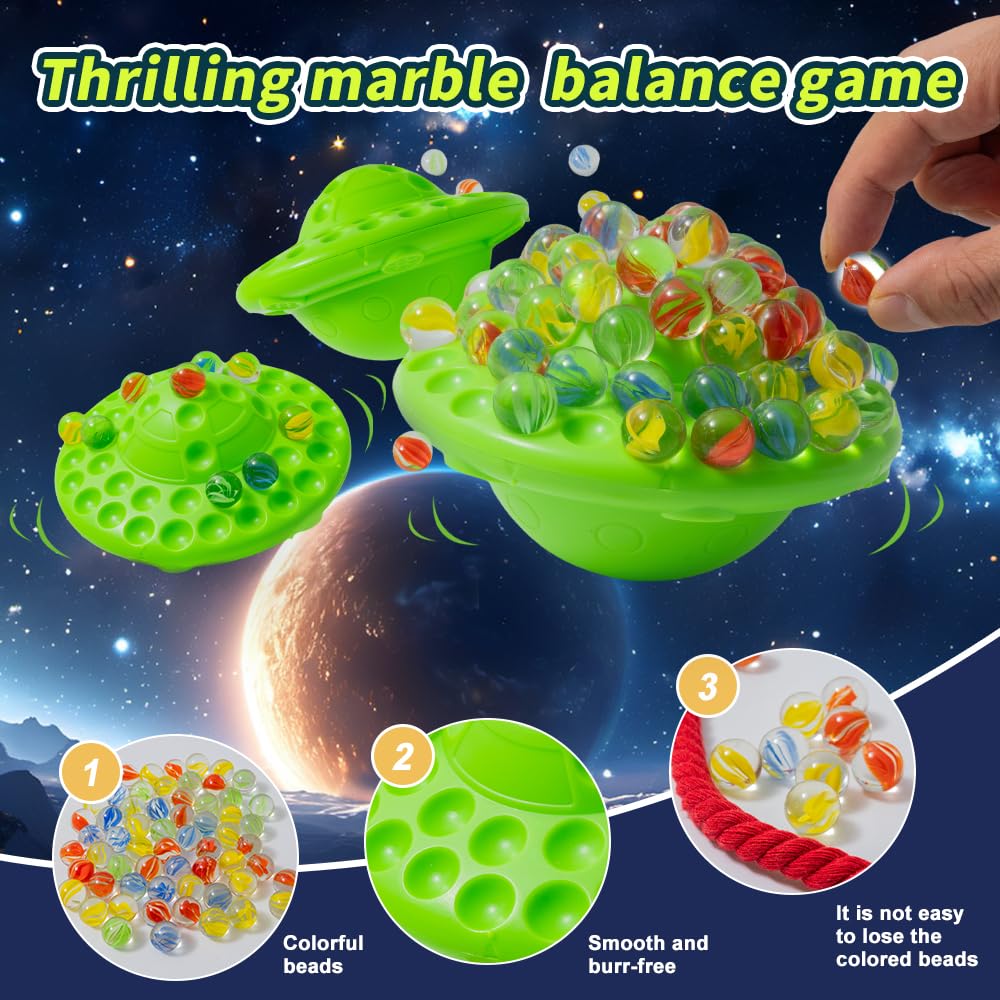 Chefensty Wobble Marble Stacking Game – 60 Glass Marbles, Storage Base, 1-4 Players