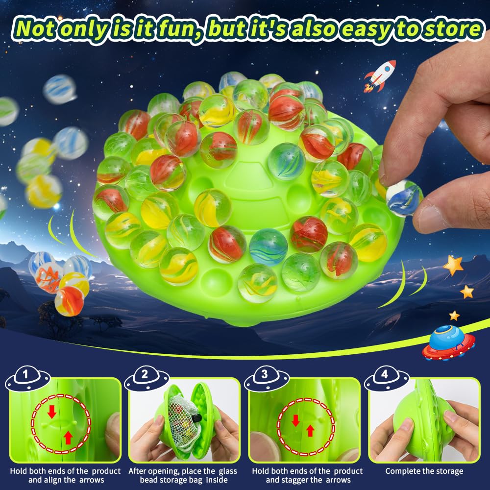 Chefensty Wobble Marble Stacking Game – 60 Glass Marbles, Storage Base, 1-4 Players