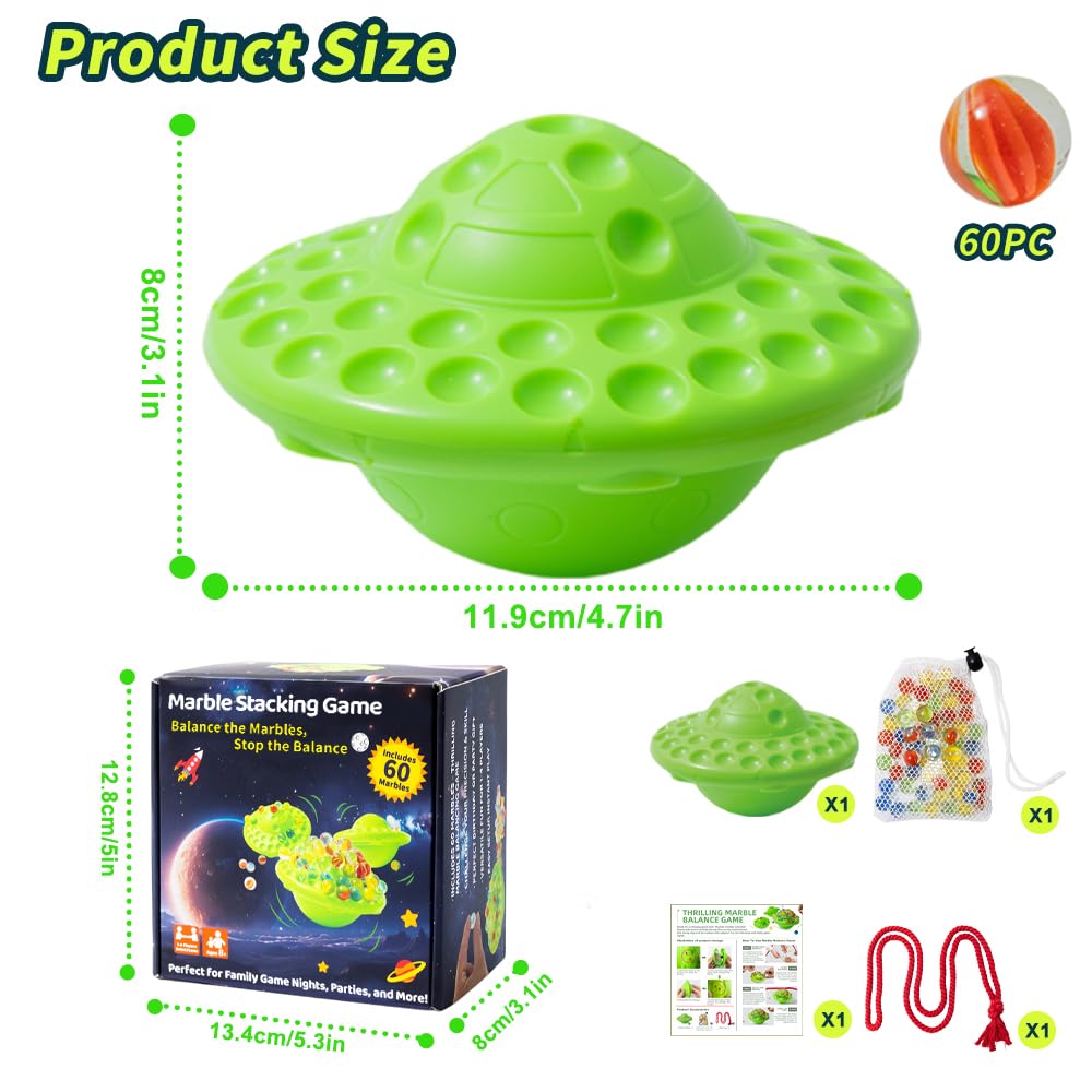 Chefensty Wobble Marble Stacking Game – 60 Glass Marbles, Storage Base, 1-4 Players
