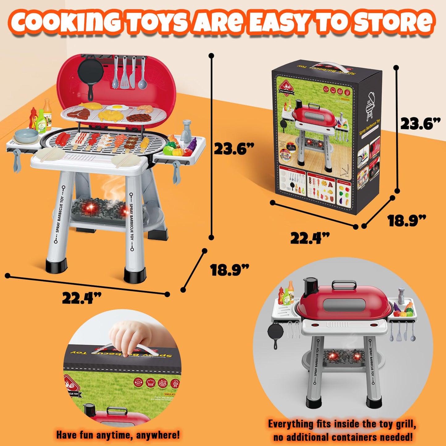 Cheffun Kids Grill Play Kitchen Set – Smoke, Sound & Light BBQ Grill Toy for 3–8 Year Olds