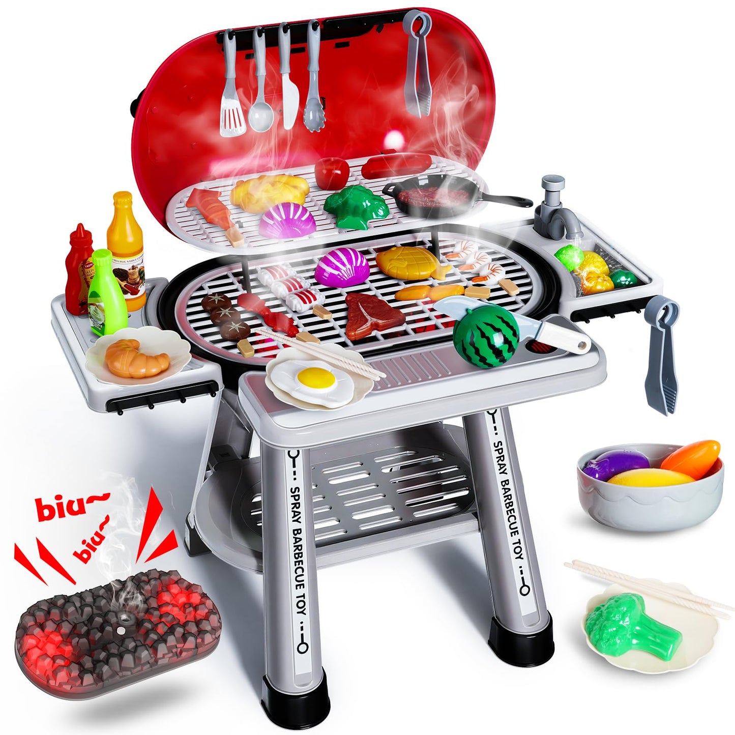 Cheffun Kids Grill Play Kitchen Set – Smoke, Sound & Light BBQ Grill Toy for 3–8 Year Olds
