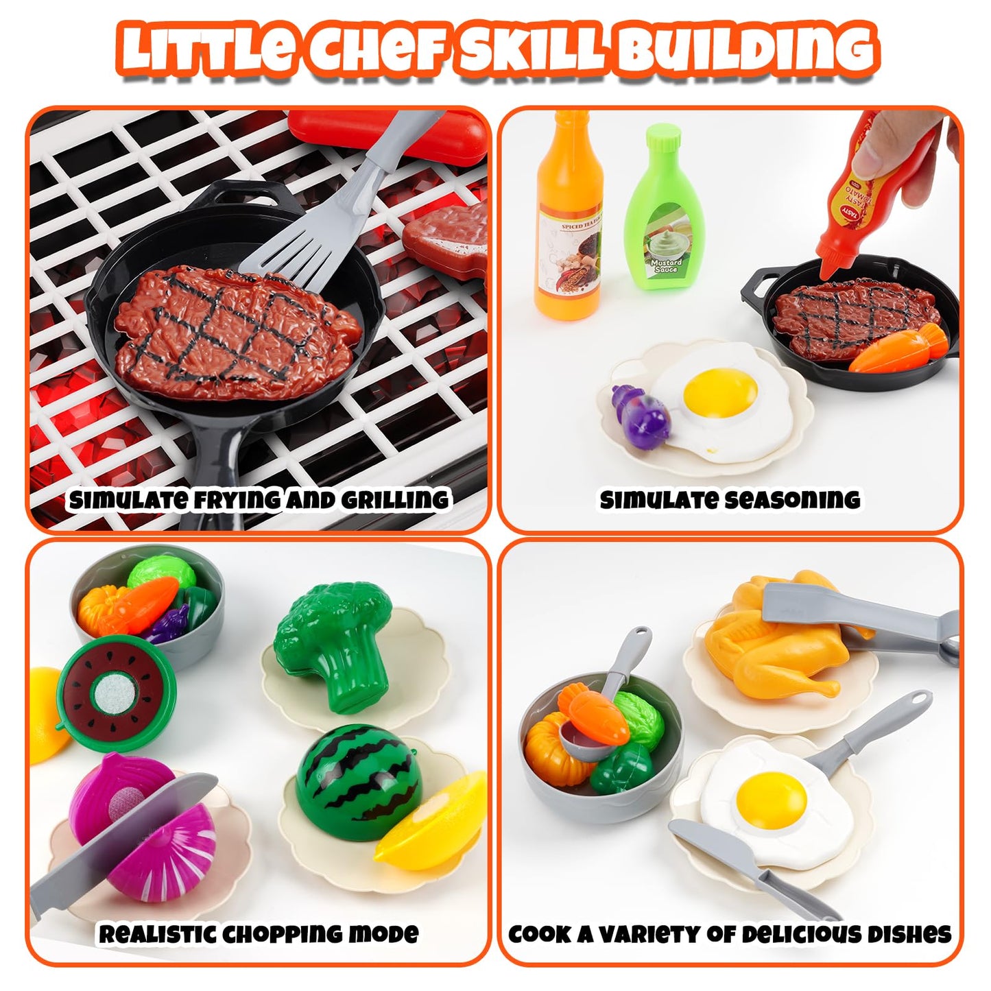 Cheffun Kids Grill Play Kitchen Set – Smoke, Sound & Light BBQ Grill Toy for 3–8 Year Olds
