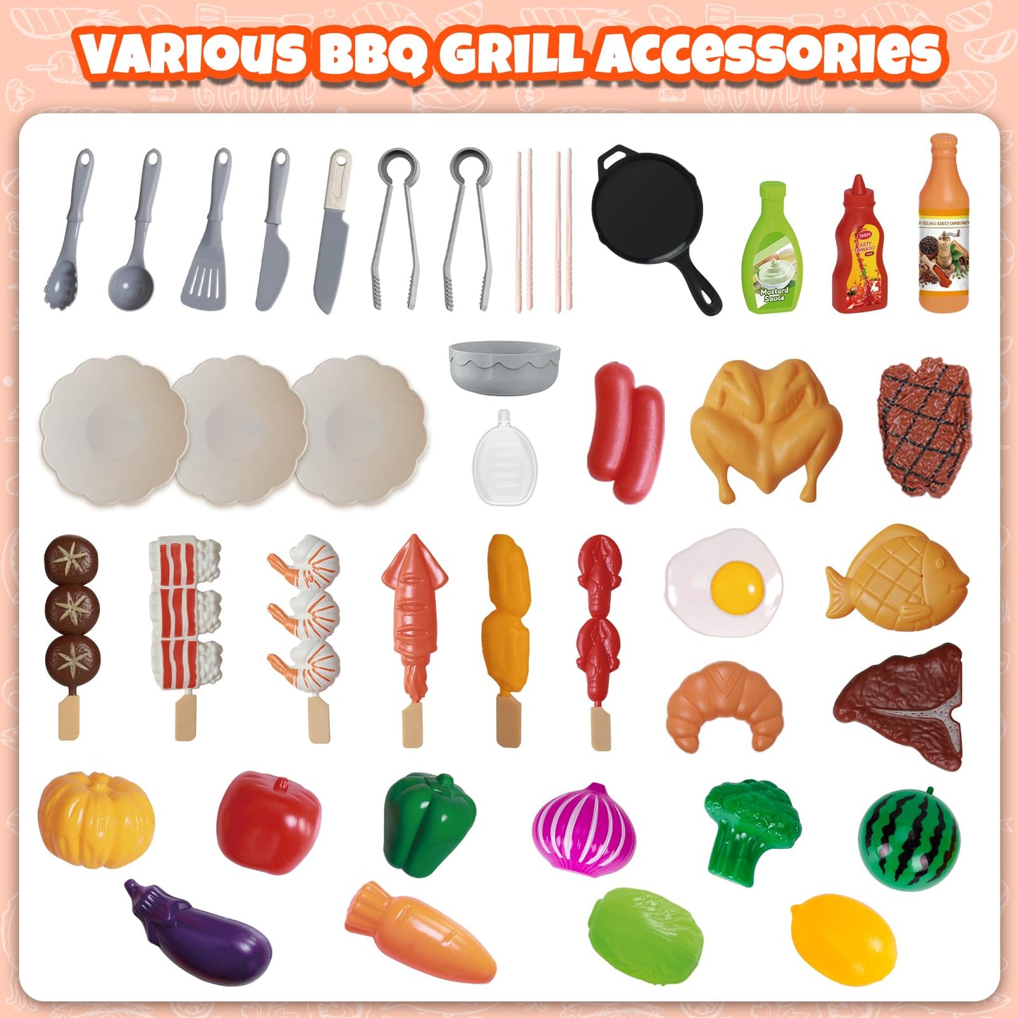Cheffun Kids Grill Play Kitchen Set – Smoke, Sound & Light BBQ Grill Toy for 3–8 Year Olds