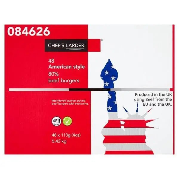 Chefs Larder 48 American Style 80% Beef Burgers 5.42kg