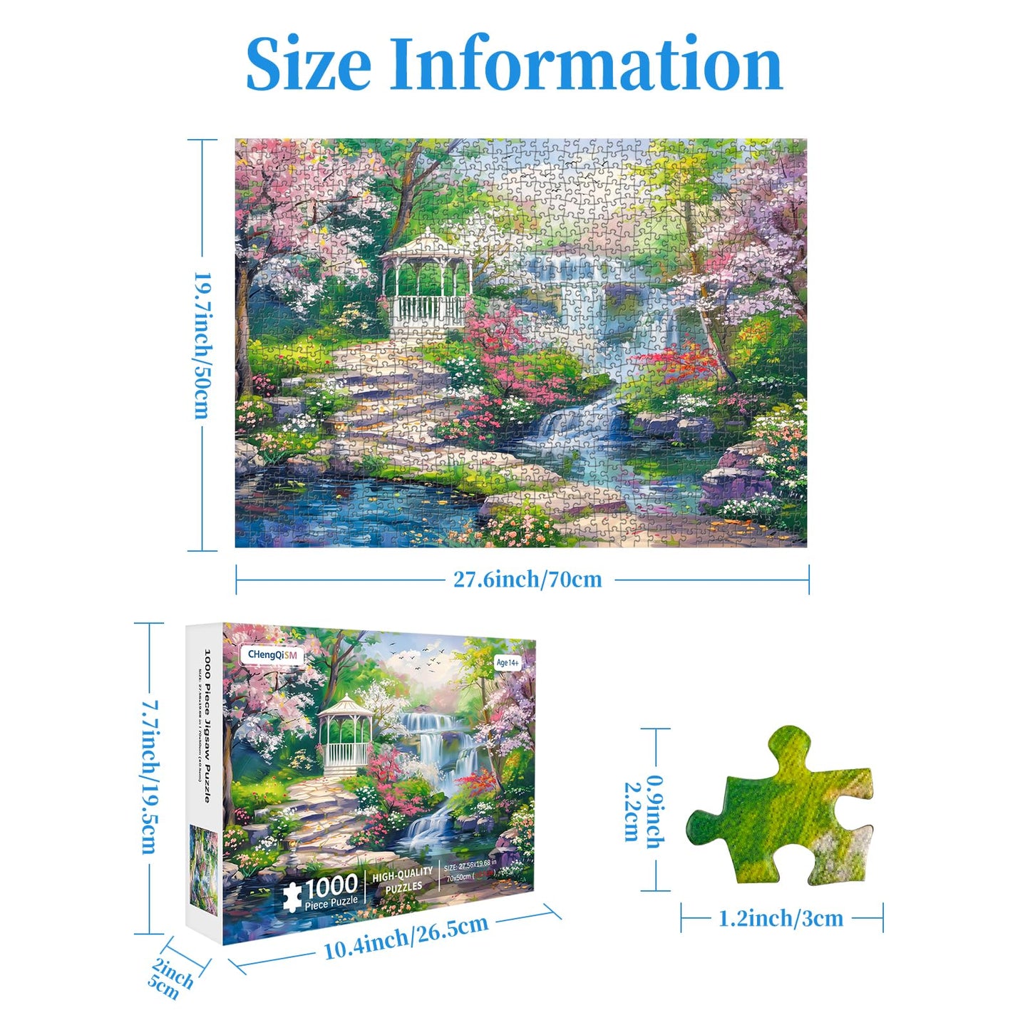 CHengQiSM Waterfall Garden 1000-Piece Puzzle for Adults | Floral Patio Jigsaw