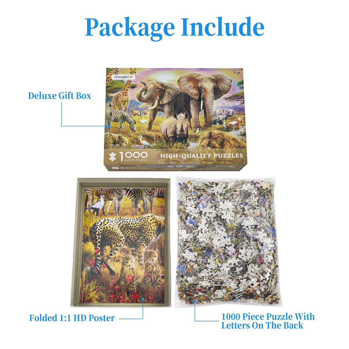 CHengQiSM 1000-Piece African Animal Puzzle – Elephant Jungle Scene for Adults