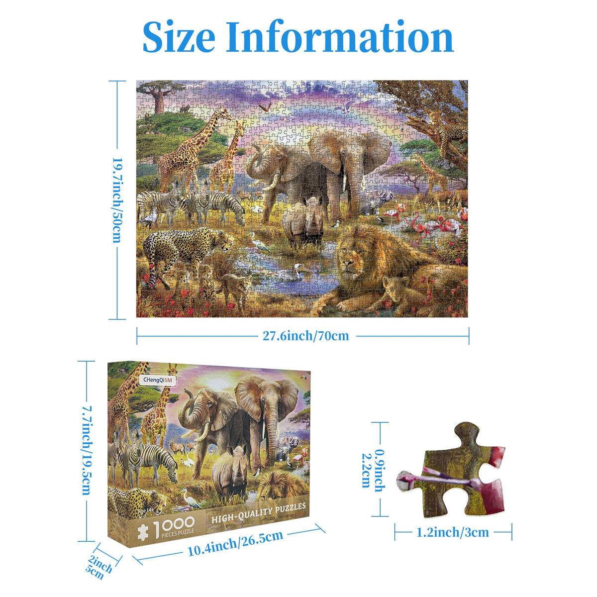 CHengQiSM 1000-Piece African Animal Puzzle – Elephant Jungle Scene for Adults