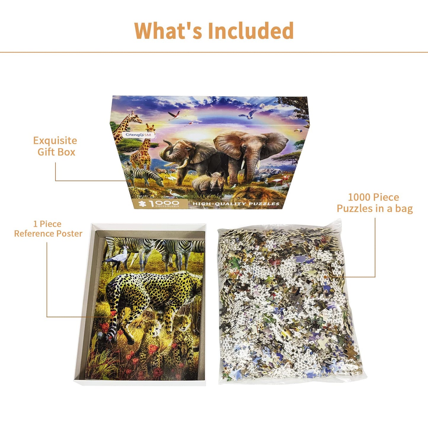 CHengQiSM 1000-Piece African Animal Jigsaw Puzzle | Jungle Scene for Adults, Teens & Kids | Home Decor Gift