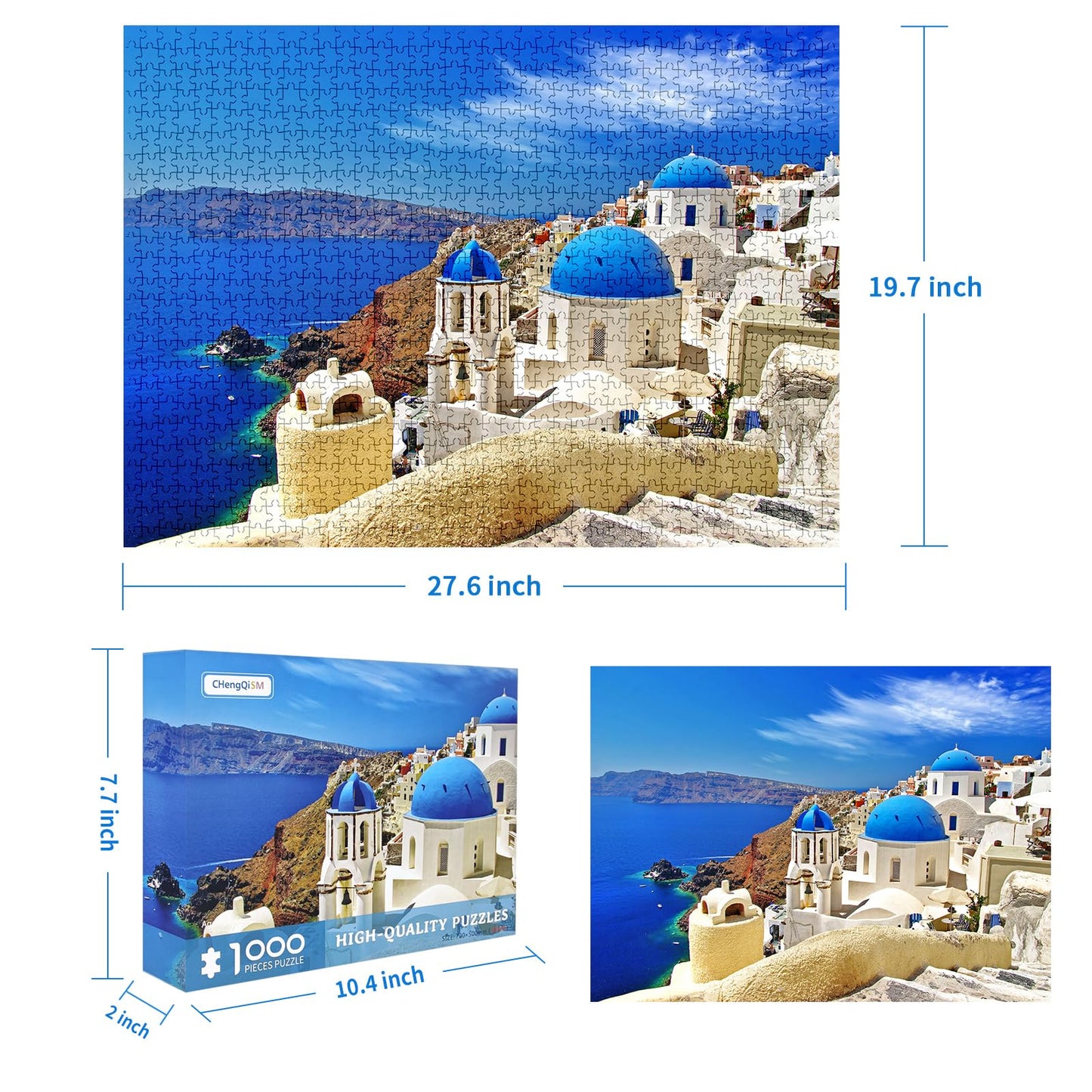 CHengQiSM 1000-Piece Jigsaw Puzzle – Dreamy Aegean Sea, Santorini Landscape, Anti-Glare