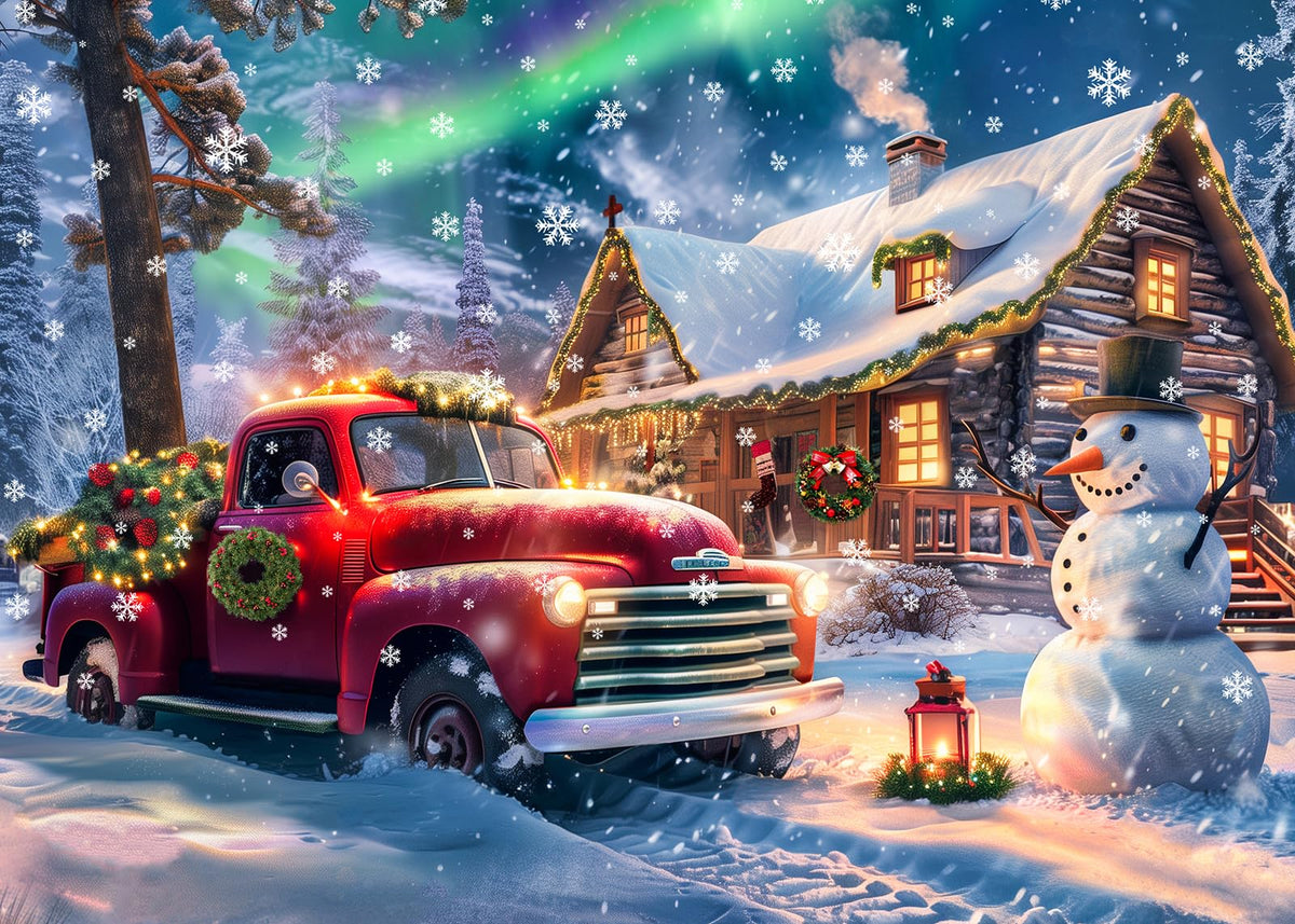 CHengQiSM 1000 Piece Puzzle – Aurora Cabin Christmas Snowy Night for Adults