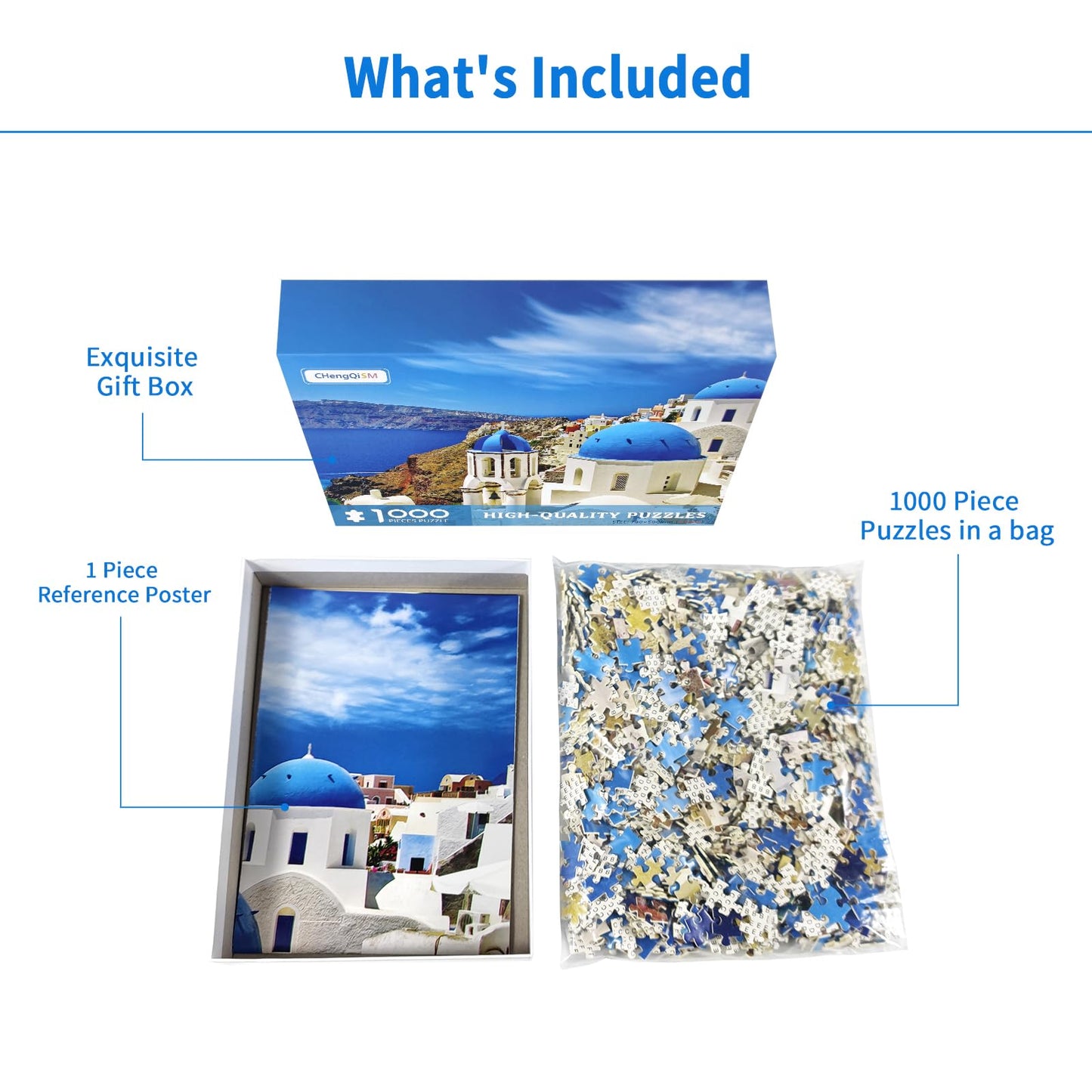 CHengQiSM 1000-Piece Jigsaw Puzzle – Dreamy Aegean Sea, Santorini Landscape, Anti-Glare