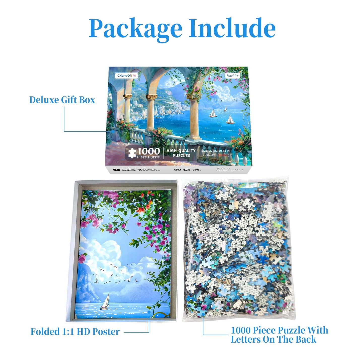 CHengQiSM Coastal Corridor 1000 Piece Puzzle – Ocean & Mountain View for Adults