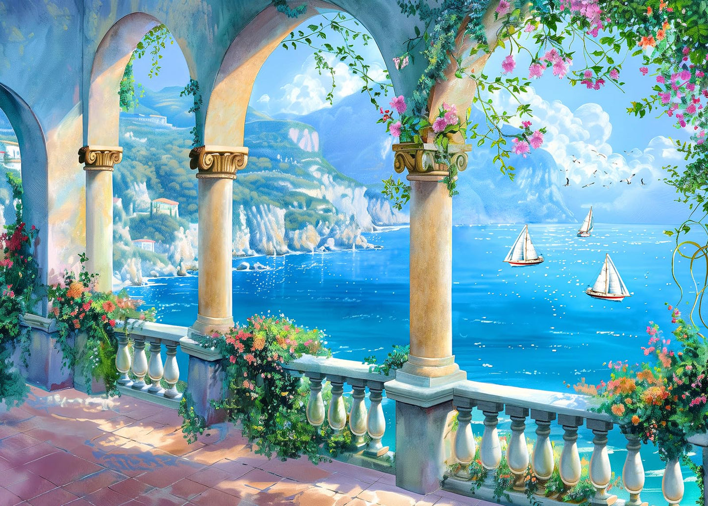 CHengQiSM Coastal Corridor 1000 Piece Puzzle – Ocean & Mountain View for Adults