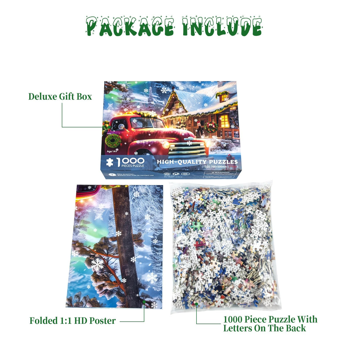 CHengQiSM 1000 Piece Puzzle – Aurora Cabin Christmas Snowy Night for Adults
