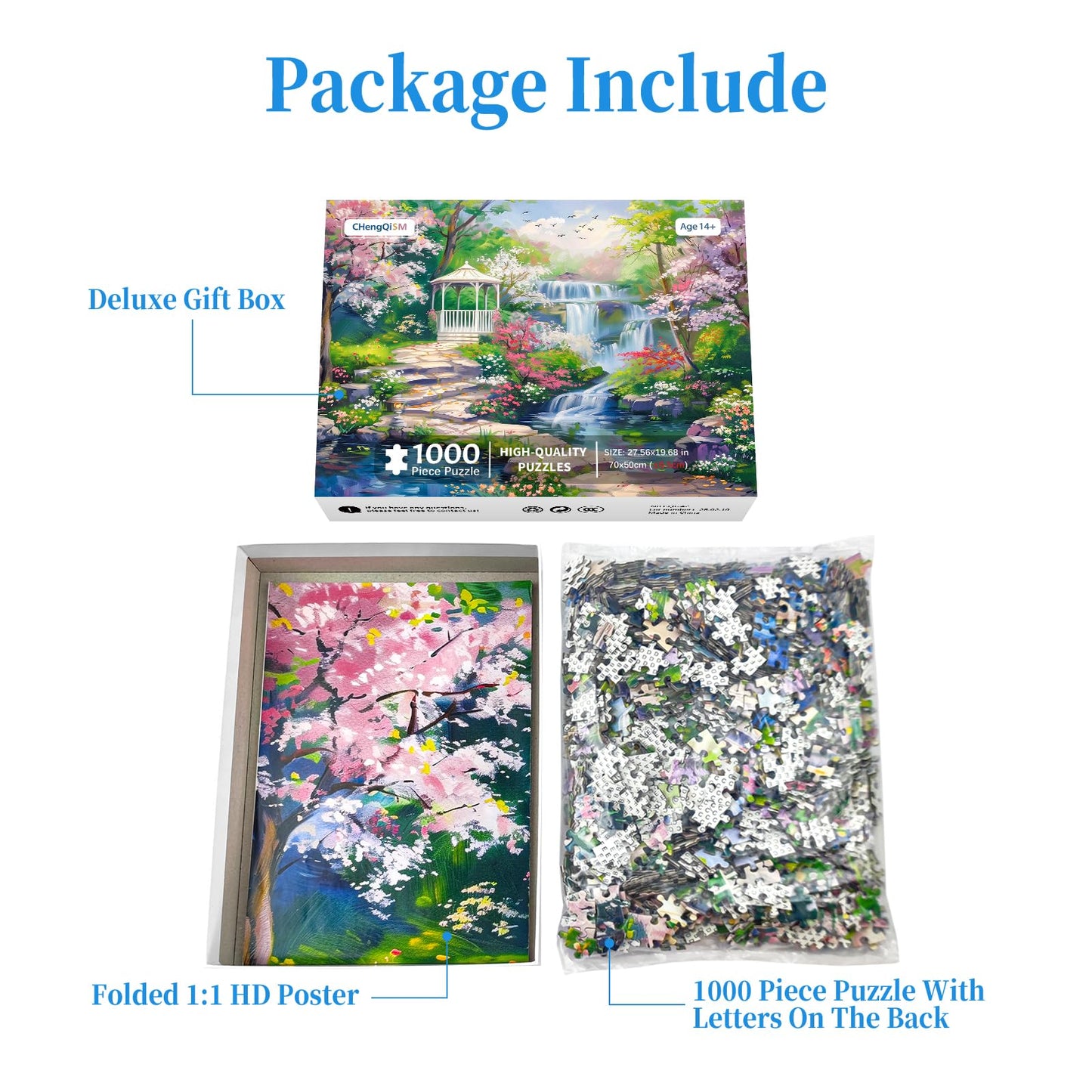 CHengQiSM Waterfall Garden 1000-Piece Puzzle for Adults | Floral Patio Jigsaw