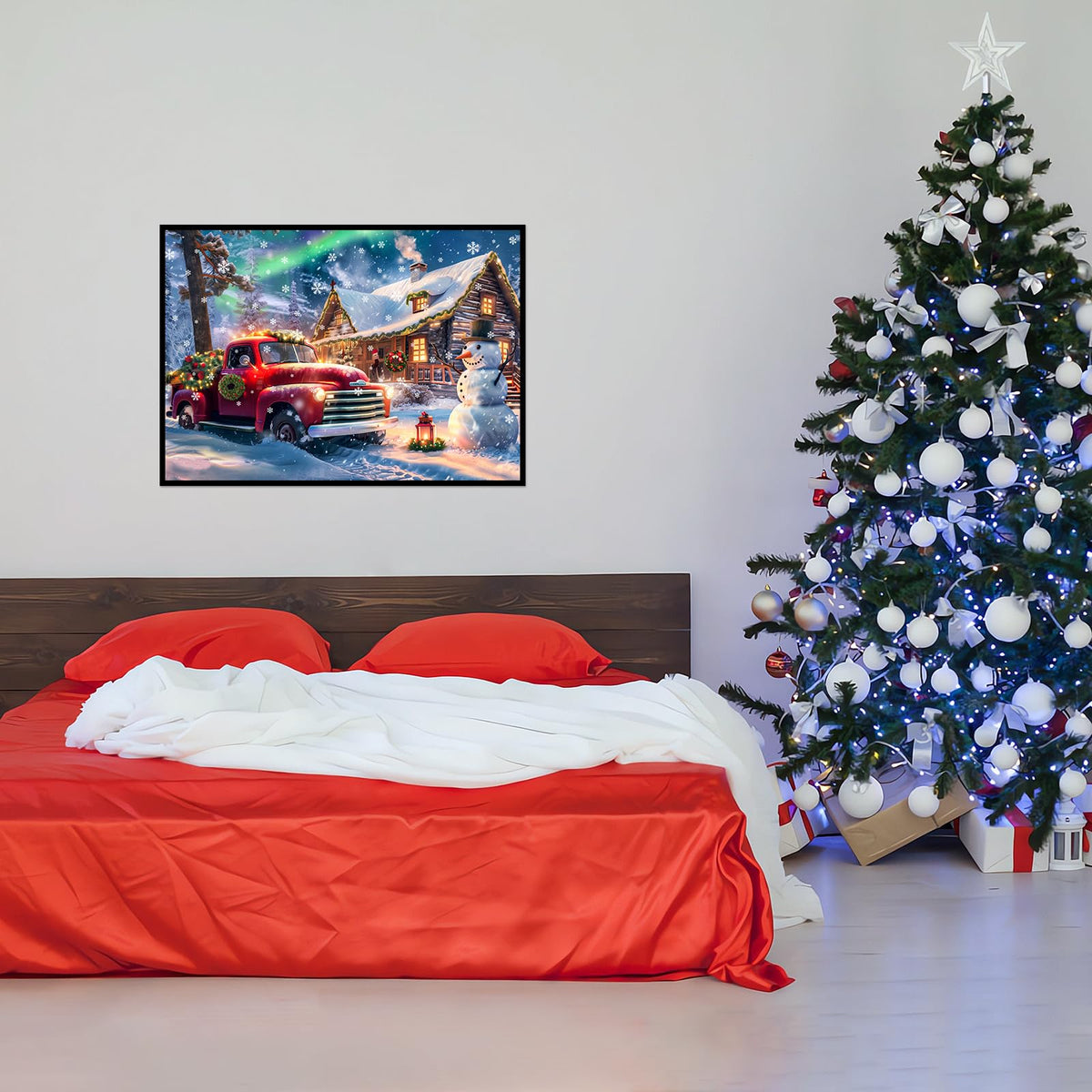 CHengQiSM 1000 Piece Puzzle – Aurora Cabin Christmas Snowy Night for Adults