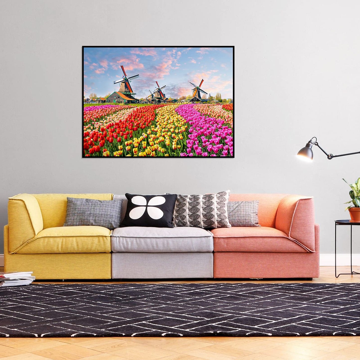 CHengQiSM 1000-Piece Jigsaw Puzzle – Holland Tulip Fields & Dutch Windmill for Adults