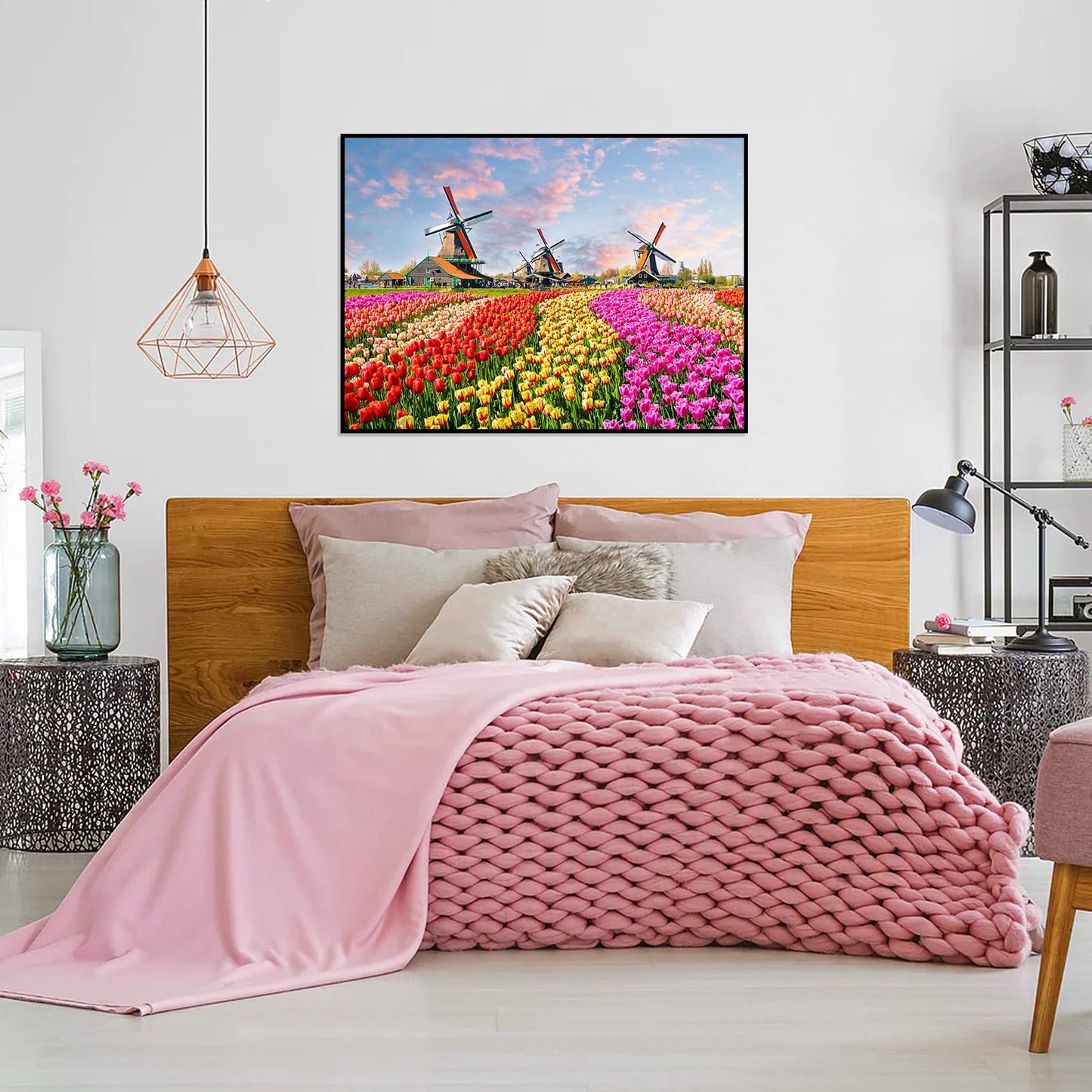 CHengQiSM 1000-Piece Jigsaw Puzzle – Holland Tulip Fields & Dutch Windmill for Adults