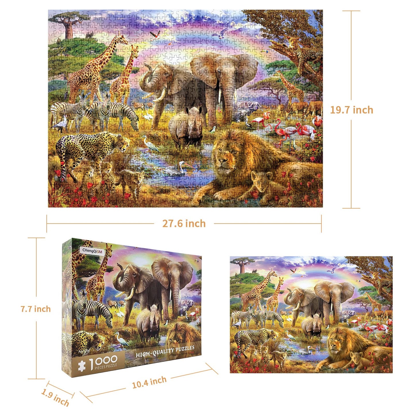 CHengQiSM 1000-Piece African Animal Jigsaw Puzzle | Jungle Scene for Adults, Teens & Kids | Home Decor Gift