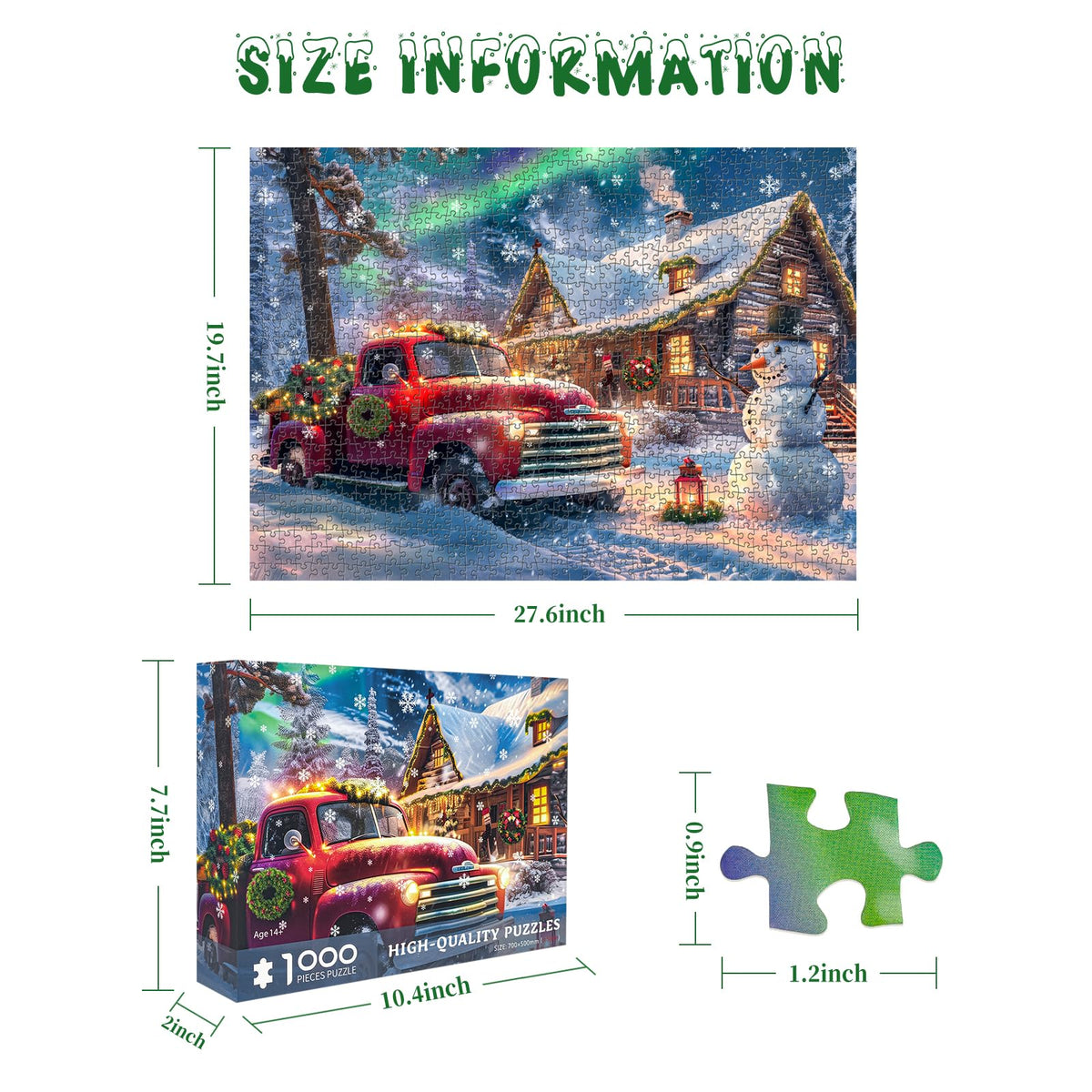 CHengQiSM 1000 Piece Puzzle – Aurora Cabin Christmas Snowy Night for Adults
