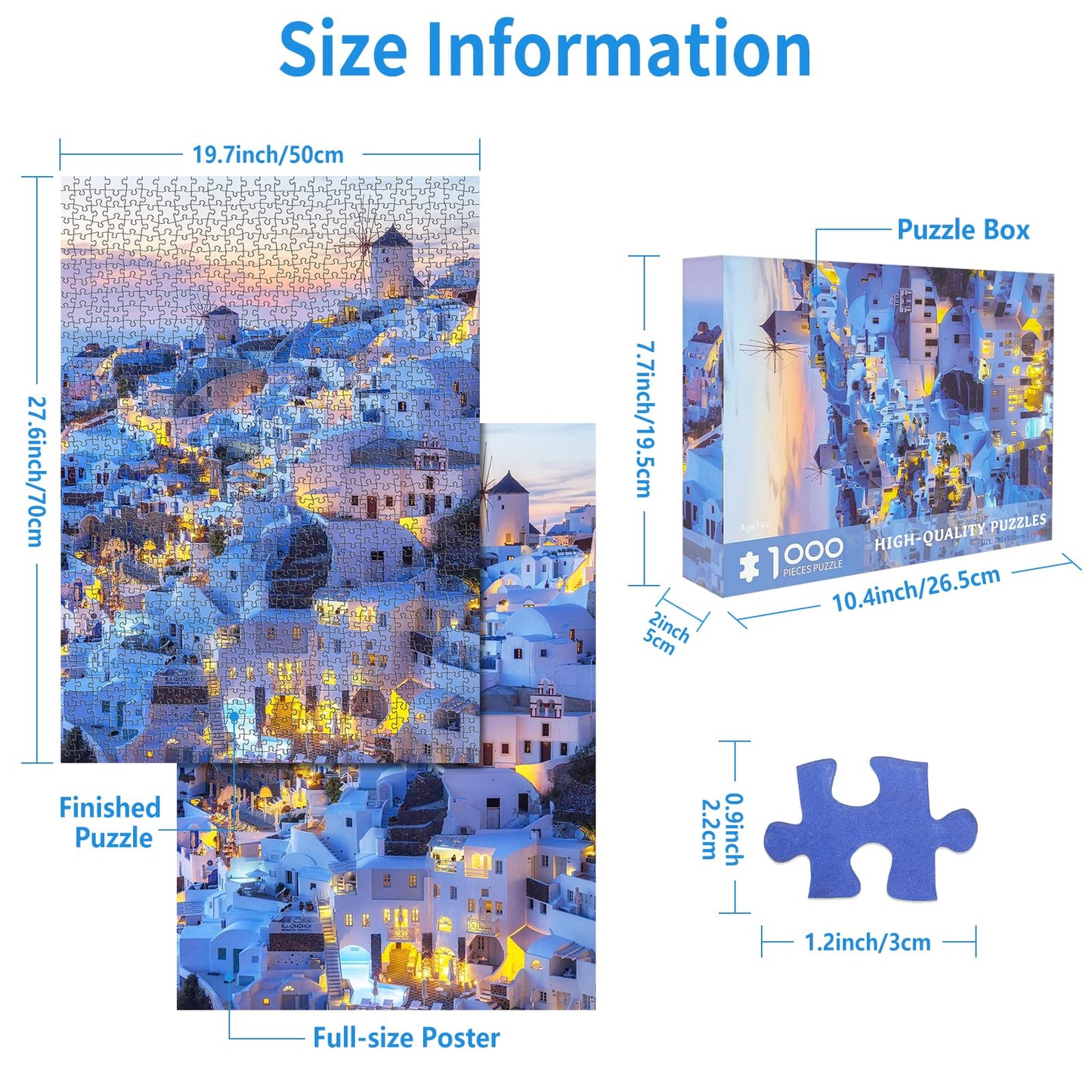 CHengQiSM 1000-Piece Santorini Landscape Puzzle – Sunset Skyline Jigsaw for Adults