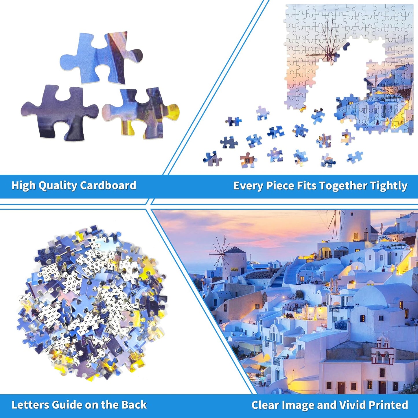 CHengQiSM 1000-Piece Santorini Landscape Puzzle – Sunset Skyline Jigsaw for Adults