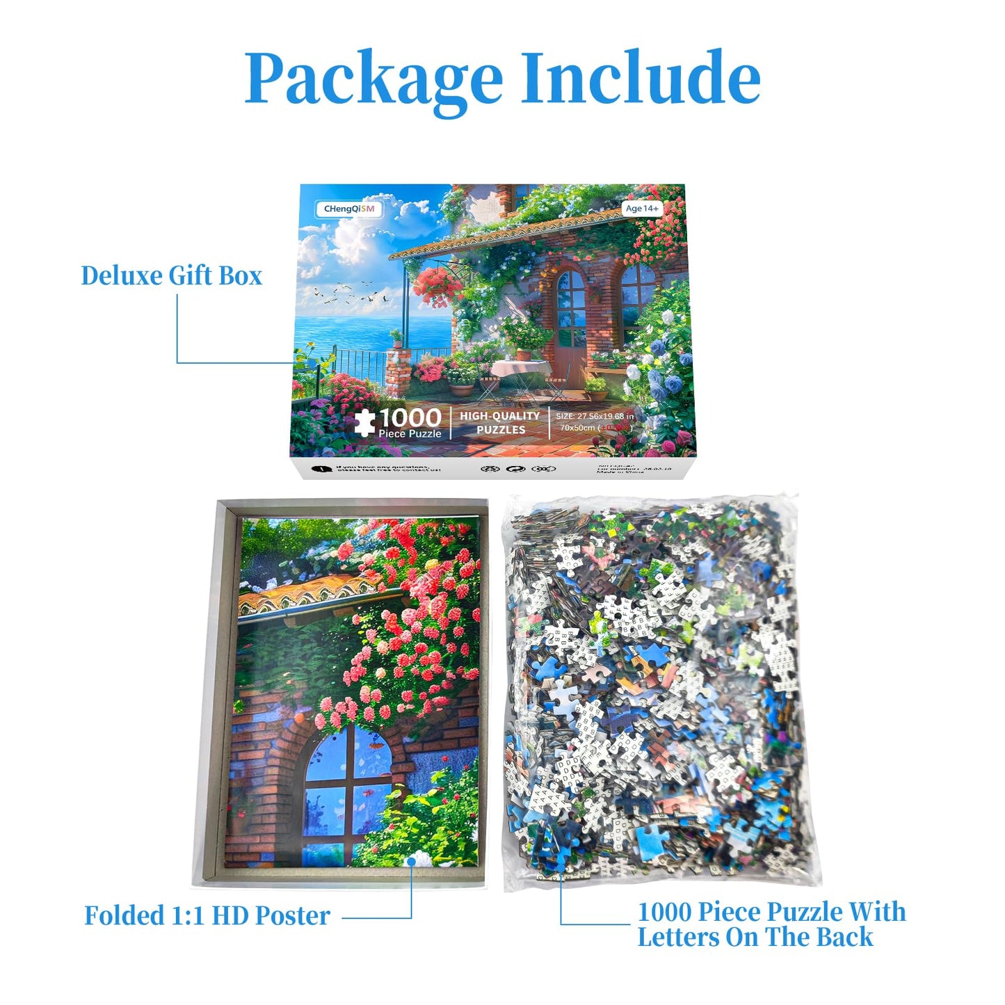 CHengQiSM Seaview Cottage 1000 Piece Puzzle – Coastal Seaside Jigsaw for Adults