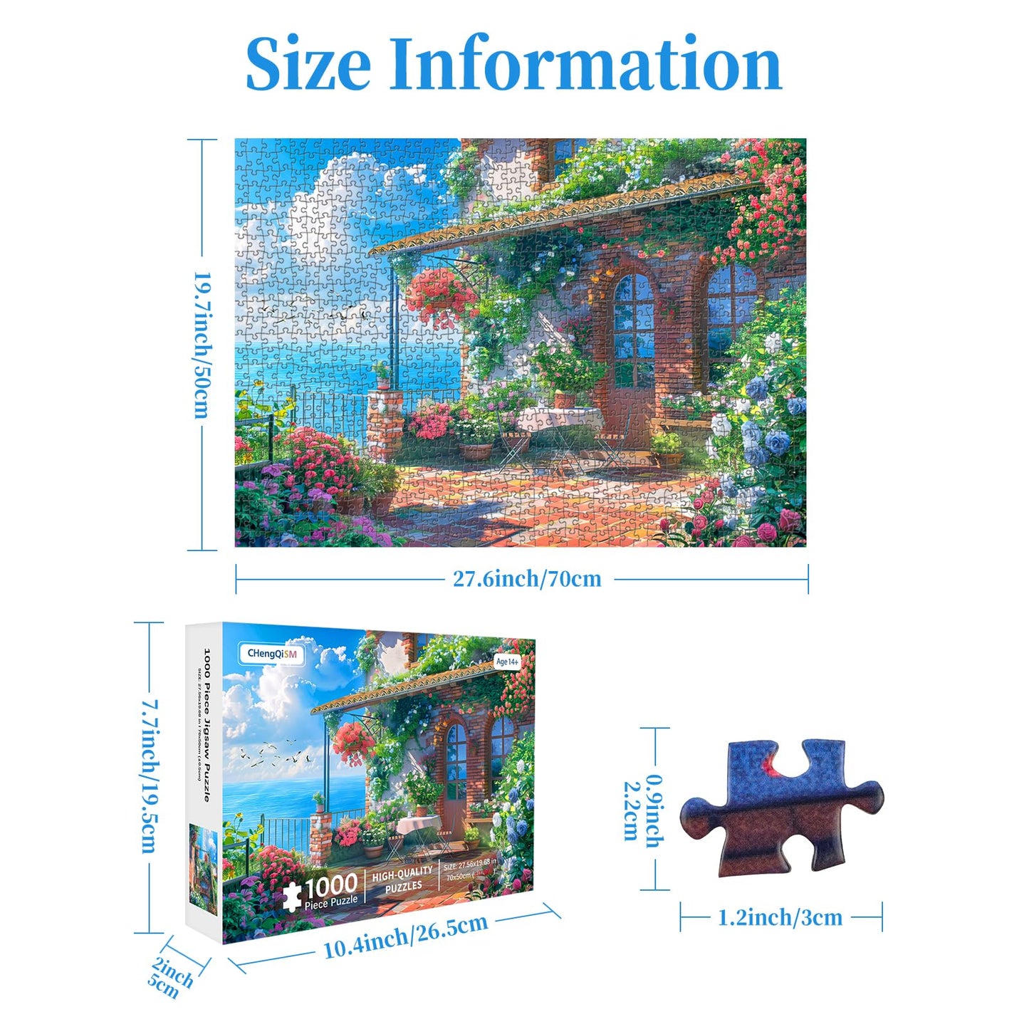 CHengQiSM Seaview Cottage 1000 Piece Puzzle – Coastal Seaside Jigsaw for Adults