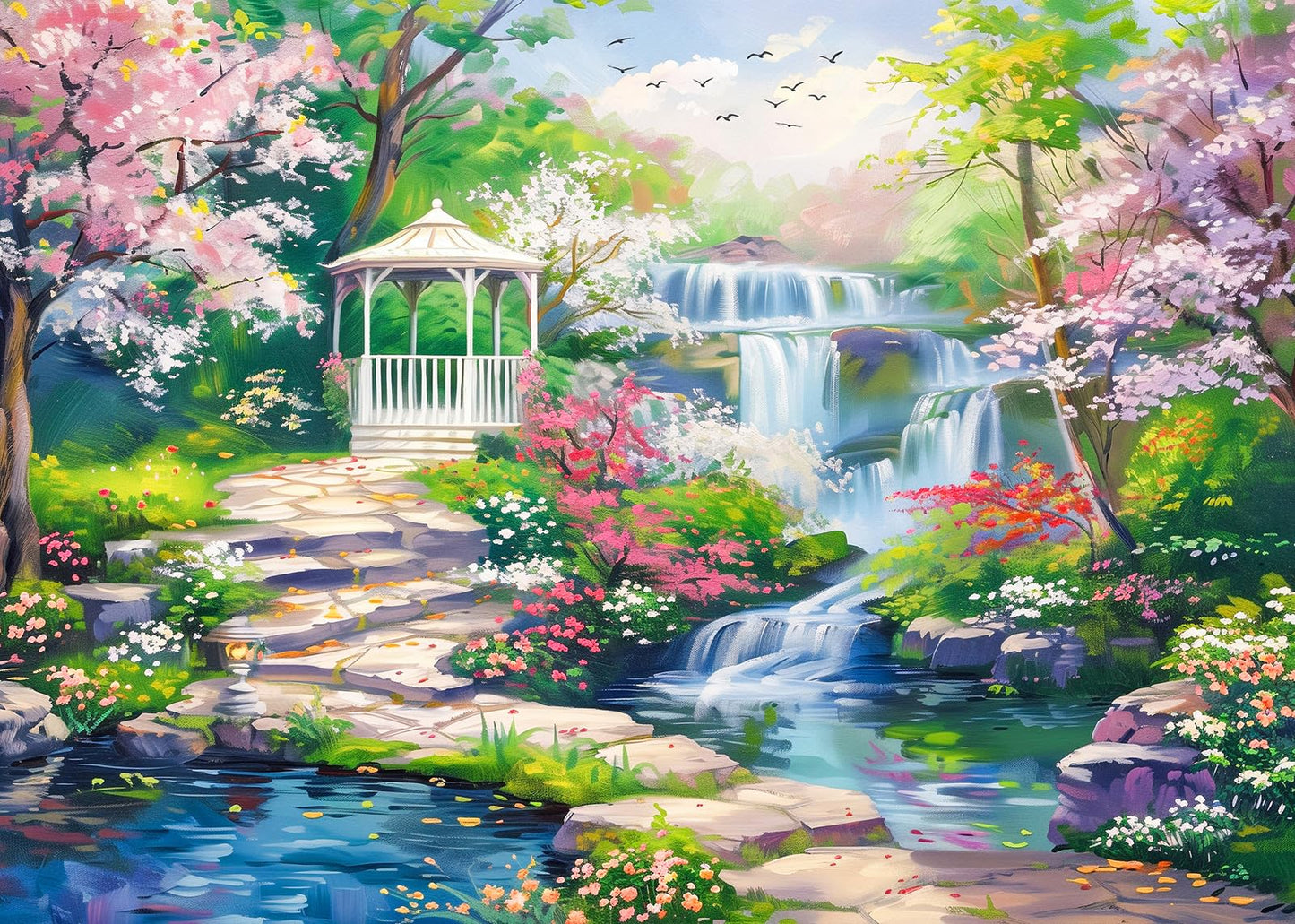 CHengQiSM Waterfall Garden 1000-Piece Puzzle for Adults | Floral Patio Jigsaw