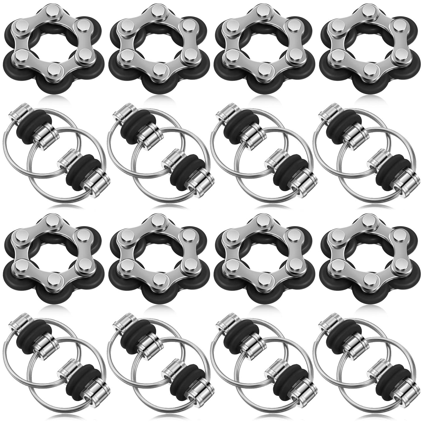 CHENGU 16 Pcs Fidget Toys Set – 8 Six Roller Chain & 8 Key Flippy Chain (Black)