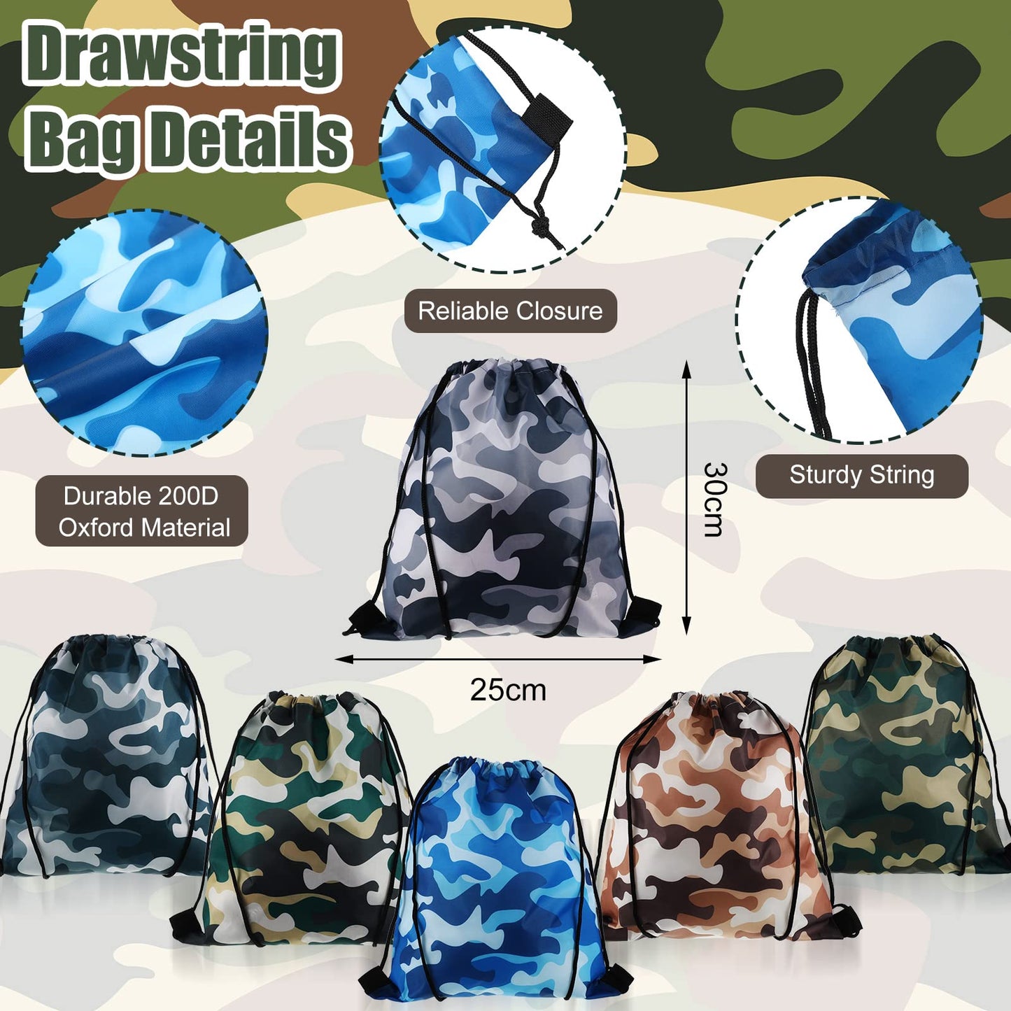 CHENGU 36 Pcs Tie-Dye Camouflage Party Favors – Drawstring Bags, Rubber Bracelets & Silicone Keychains