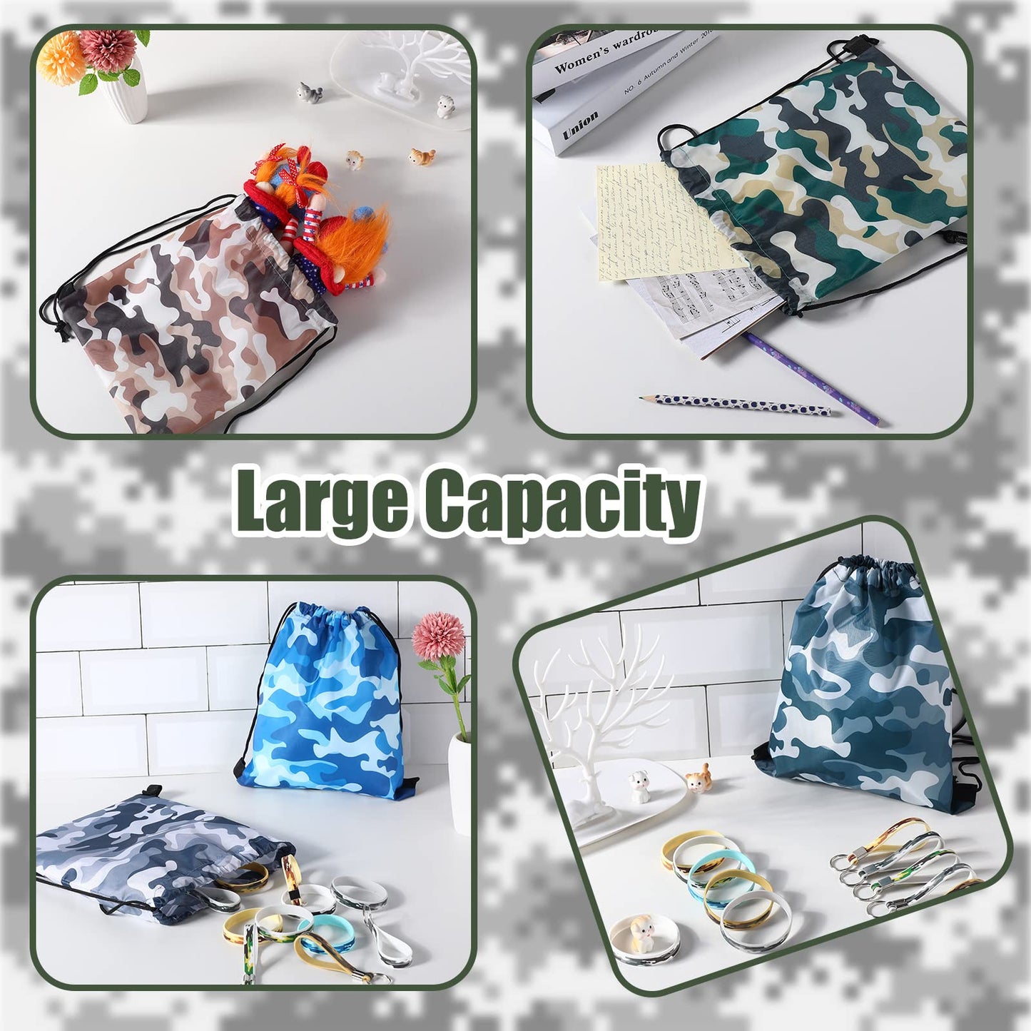 CHENGU 36 Pcs Tie-Dye Camouflage Party Favors – Drawstring Bags, Rubber Bracelets & Silicone Keychains