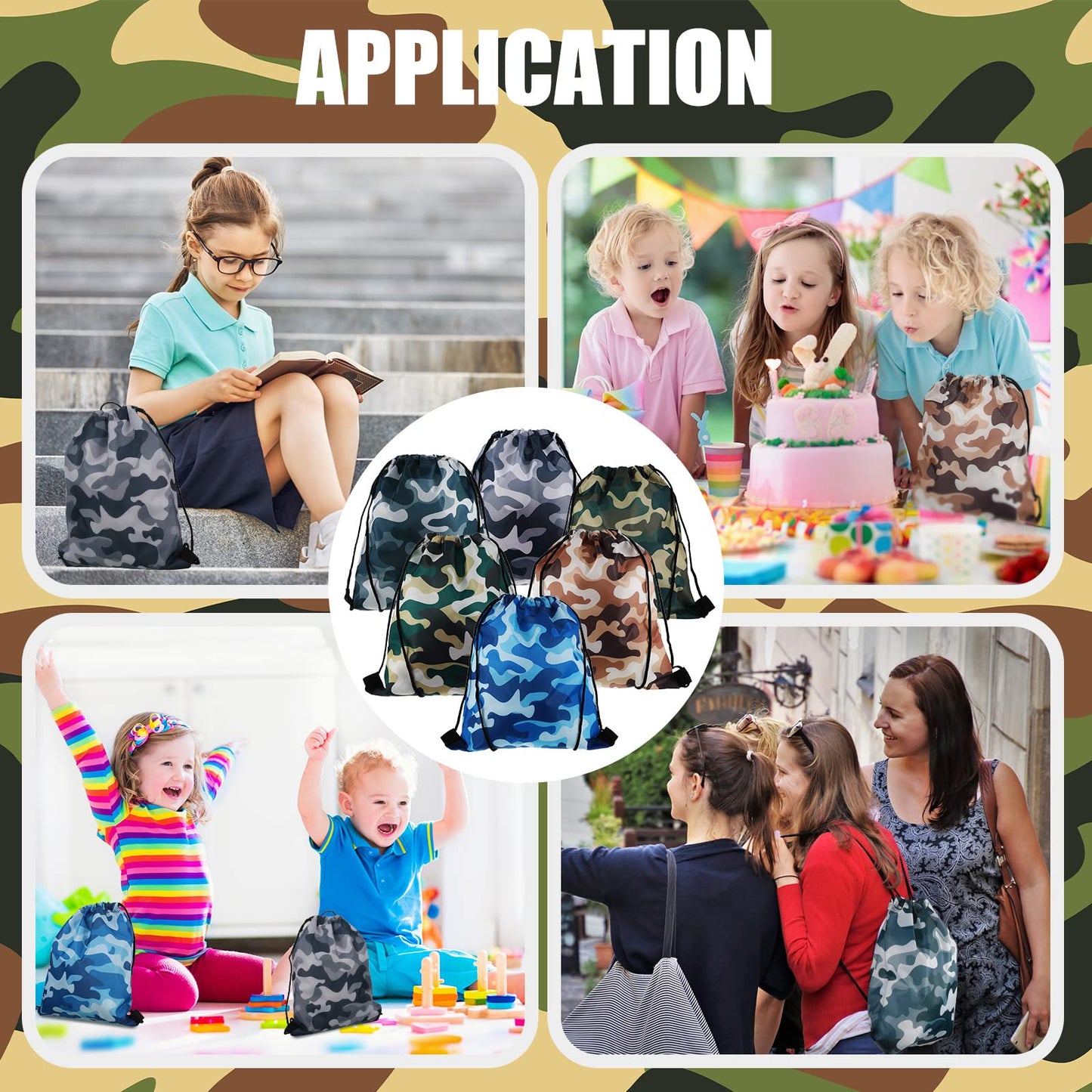 CHENGU 36 Pcs Tie-Dye Camouflage Party Favors – Drawstring Bags, Rubber Bracelets & Silicone Keychains
