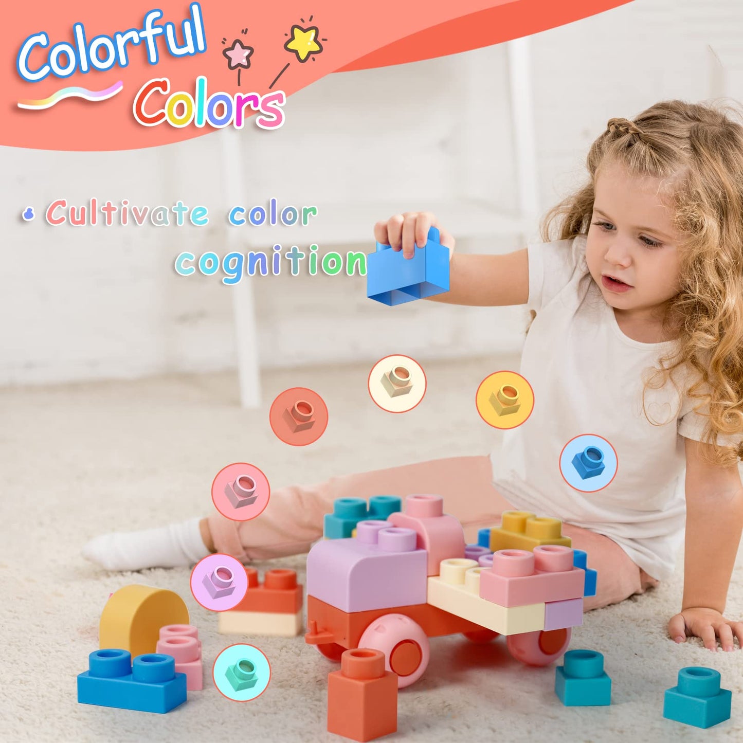 Chenxuanbro 78-Pcs STEM Soft Blocks for Ages 18m-6y