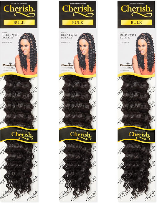 Impression Cherish Deep Twist Bulk Hair – Flawless Crochet Braids for UK Stylists | 22" (Pack of 3, Colour 1B)