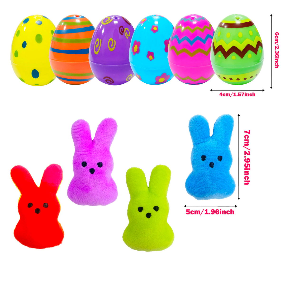 Cherislpy 24 Pcs PreFilled Easter Eggs with Plush Bunny Toys – Safe, Washable Easter Basket Stuffers