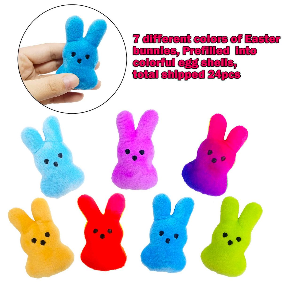 Cherislpy 24 Pcs PreFilled Easter Eggs with Plush Bunny Toys – Safe, Washable Easter Basket Stuffers