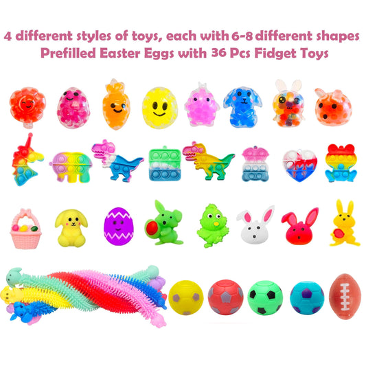 Cherislpy 36 Pack Prefilled Easter Eggs with Fidget Toys | Colorful Easter Basket Gifts