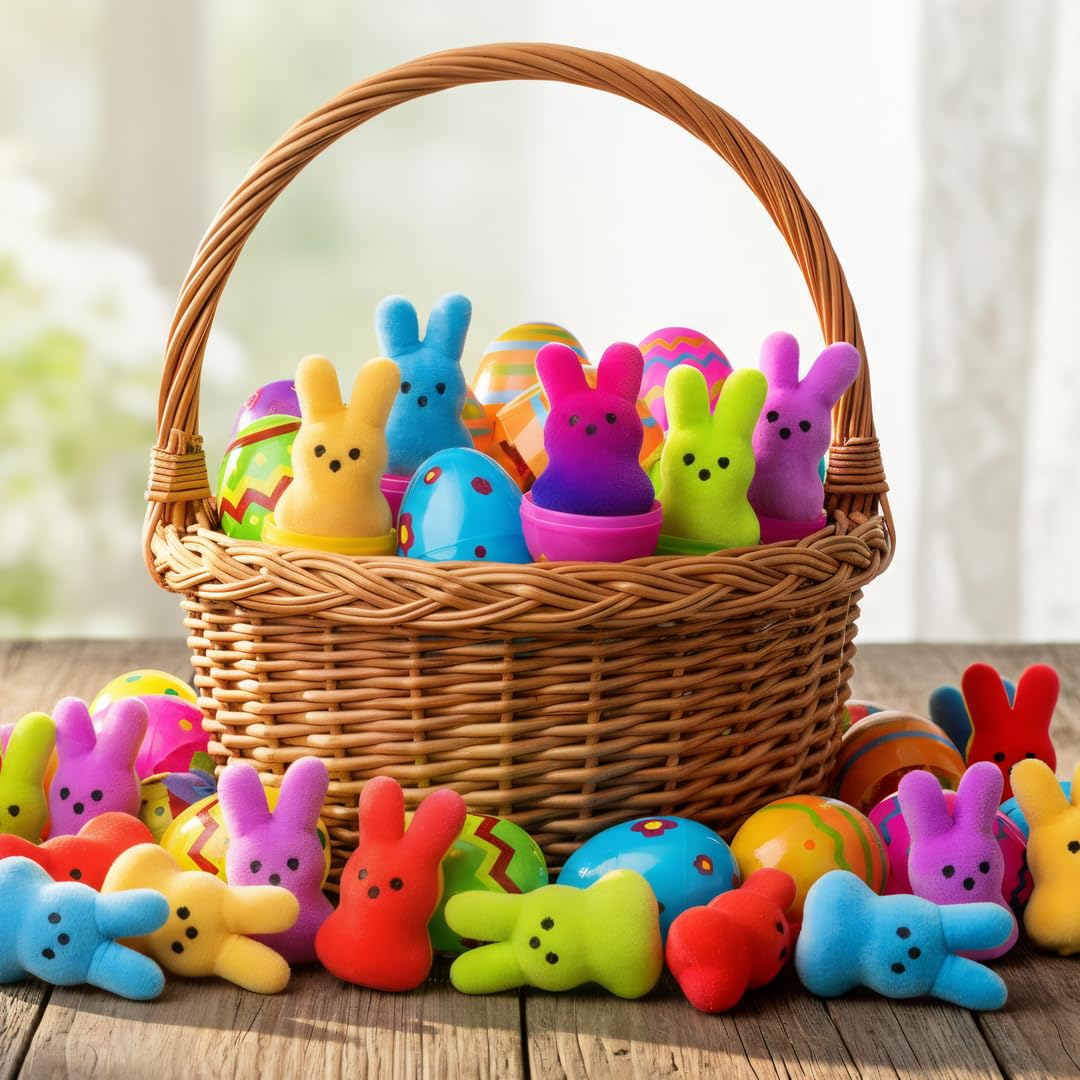 Cherislpy 24 Pcs PreFilled Easter Eggs with Plush Bunny Toys – Safe, Washable Easter Basket Stuffers