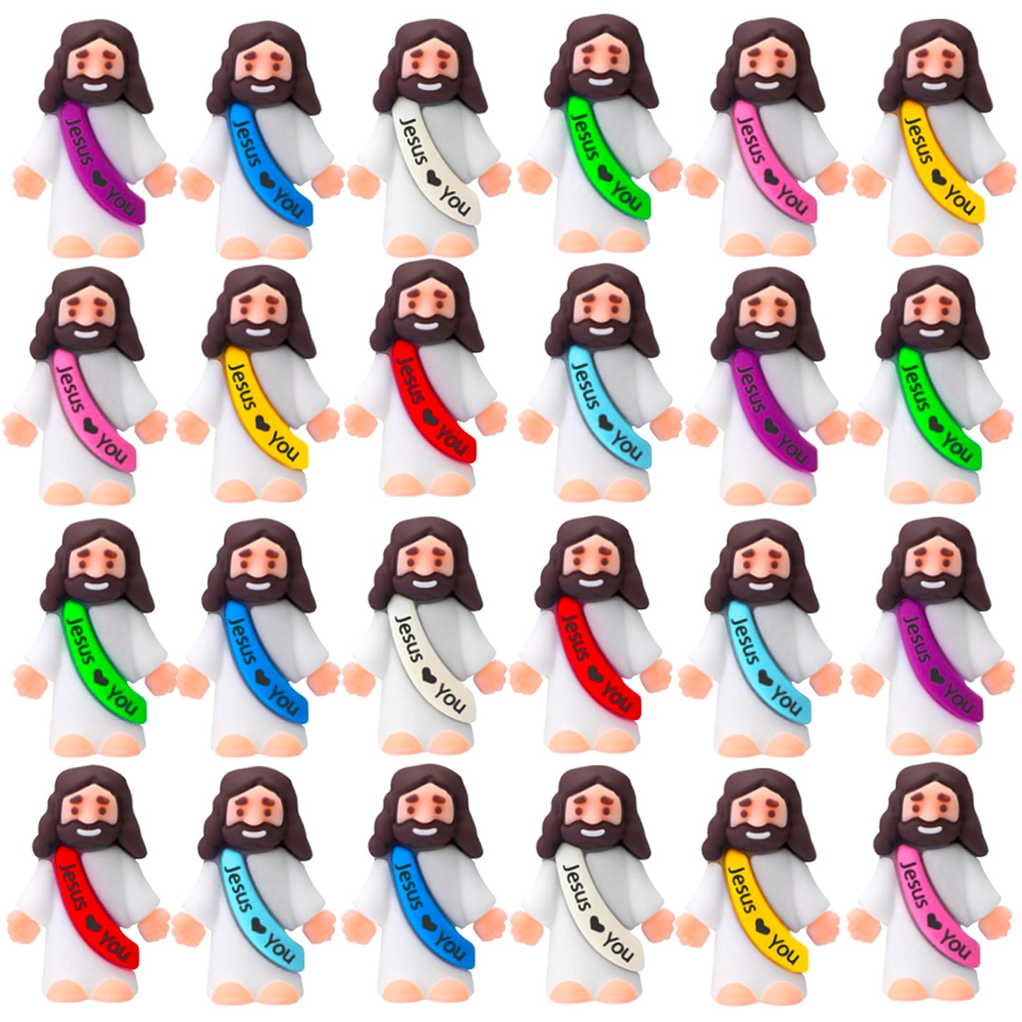 Cherislpy 24 Pcs Jesus Toys – Mini Rubber Jesus Figurines for Hide & Seek, Sunday School, Baptism & Party Favors