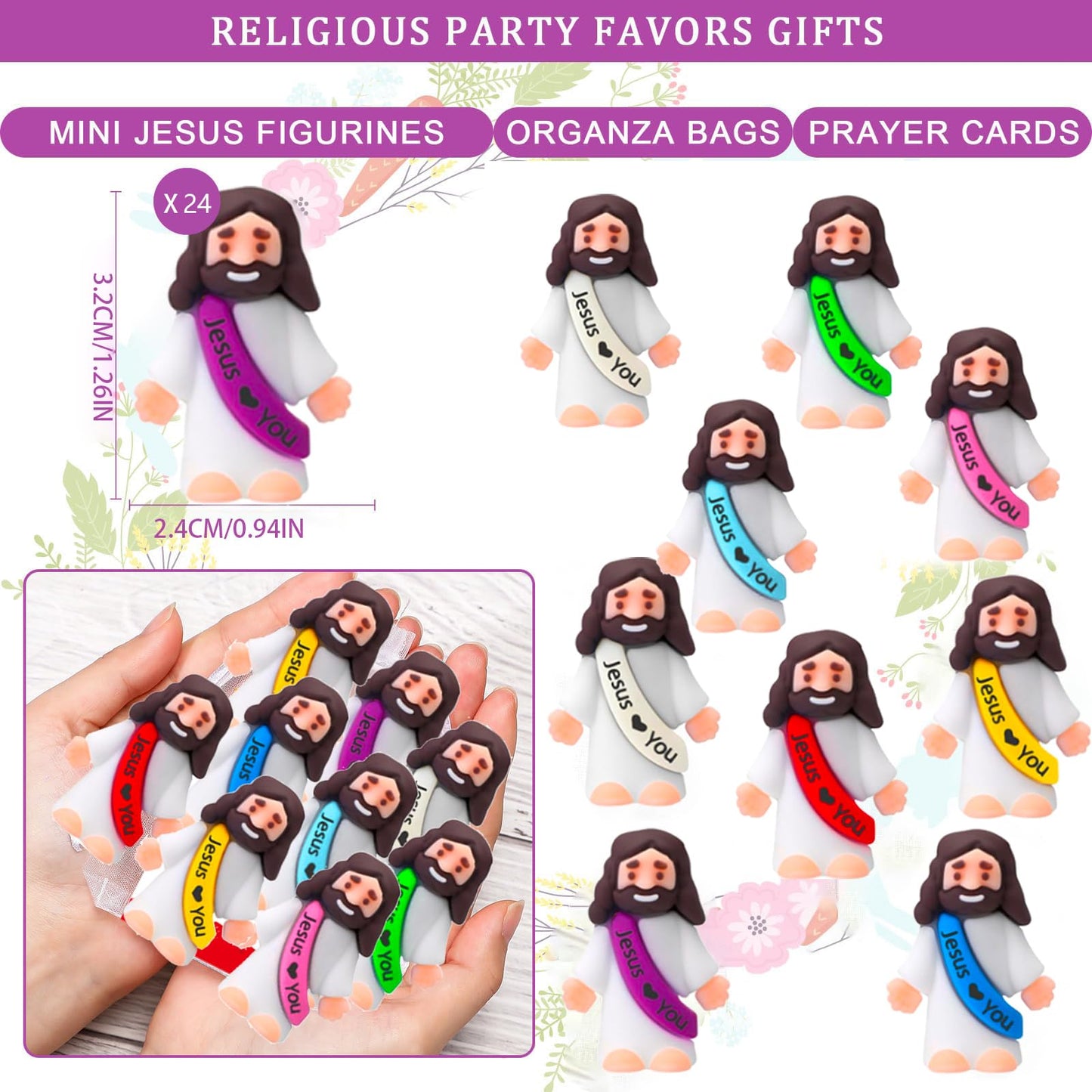 Cherislpy 24 Pcs Jesus Toys – Mini Rubber Jesus Figurines for Hide & Seek, Sunday School, Baptism & Party Favors