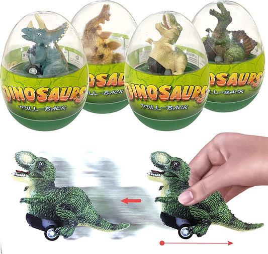 Cherislpy 4-Pack Jumbo Dinosaur Eggs with Pull-Back Cars – Easter Toys for Kids