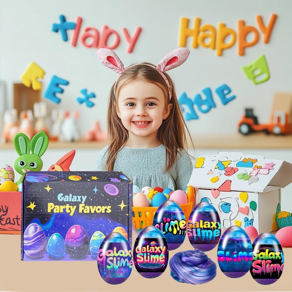 Cherislpy 6 Pcs Easter Galaxy Slime Eggs – Fun Slime Eggs for Kids