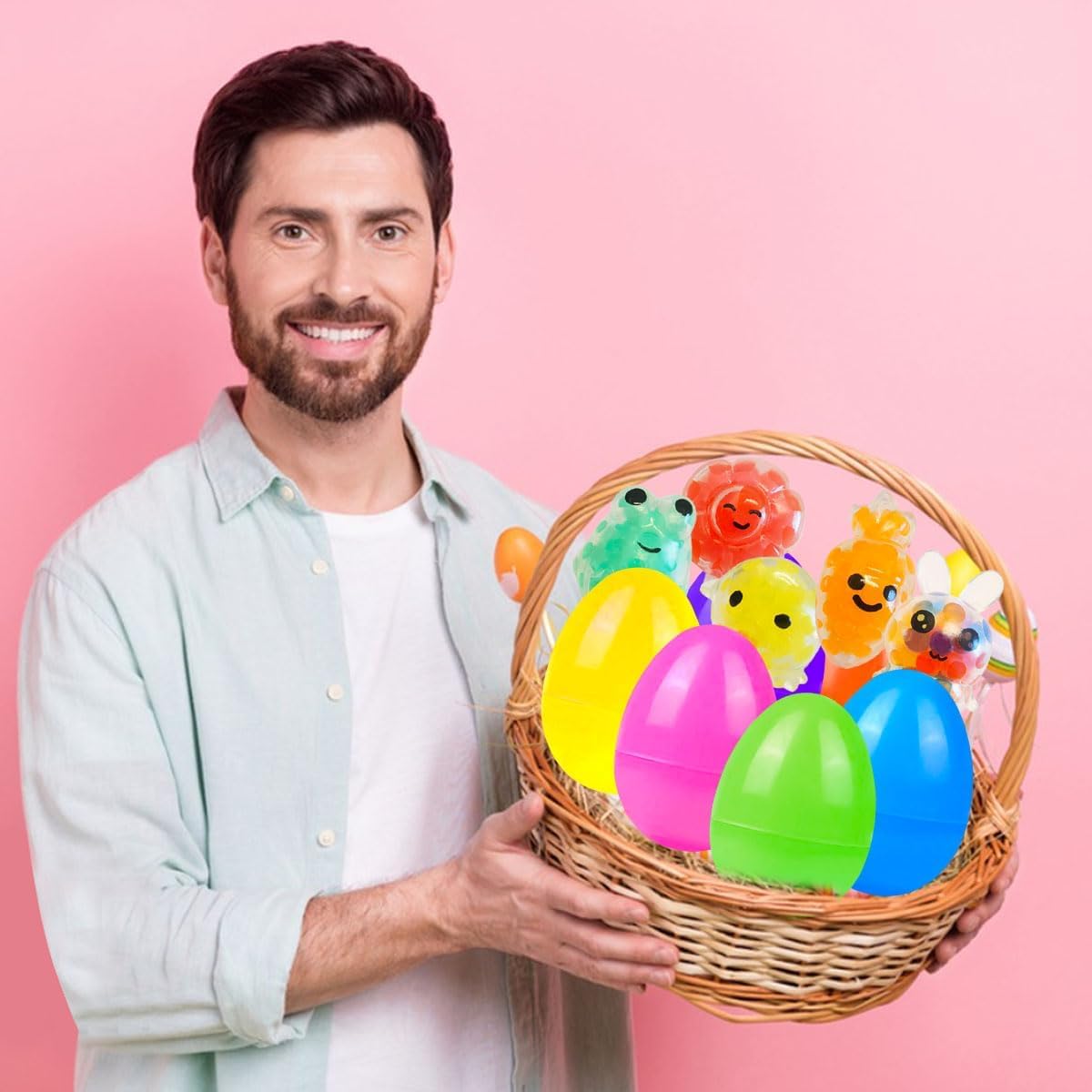 Cherislpy 32 Pack Prefilled Easter Eggs with Squishy Toys Inside Bright Colorful Filled Squeeze Toys Great for Easter Basket Stuffers Egg Fillers Party Favors